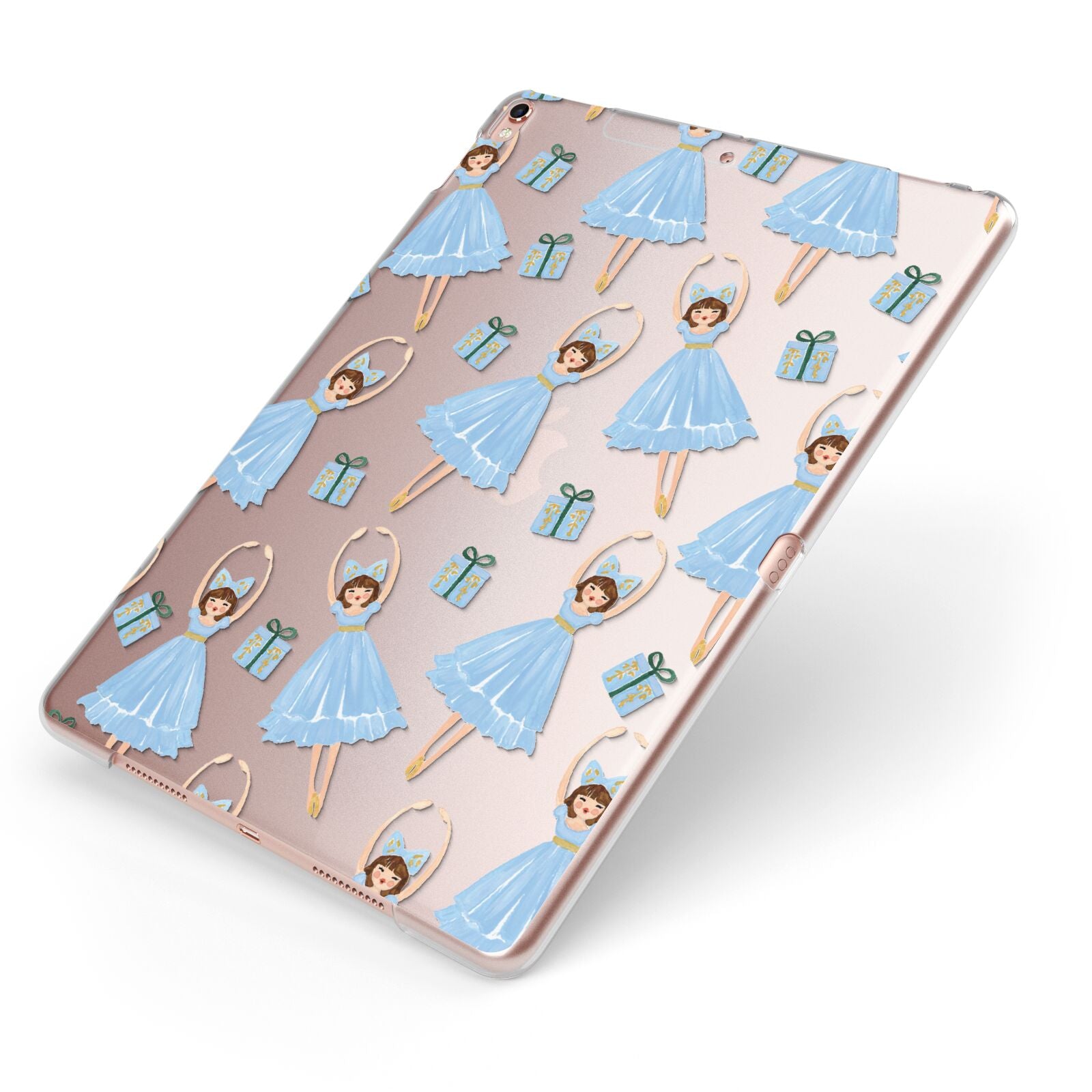 Christmas ballerina present Apple iPad Case on Rose Gold iPad Side View