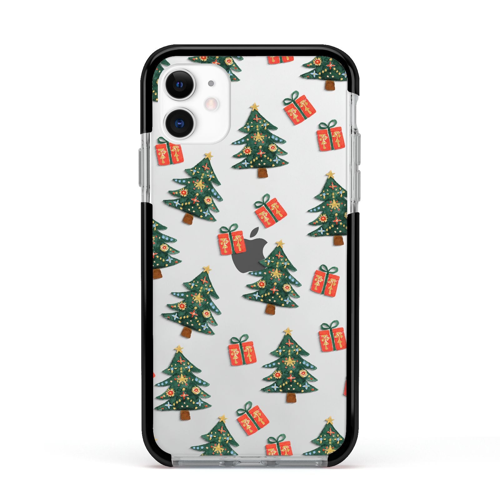Christmas tree and presents Apple iPhone 11 in White with Black Impact Case