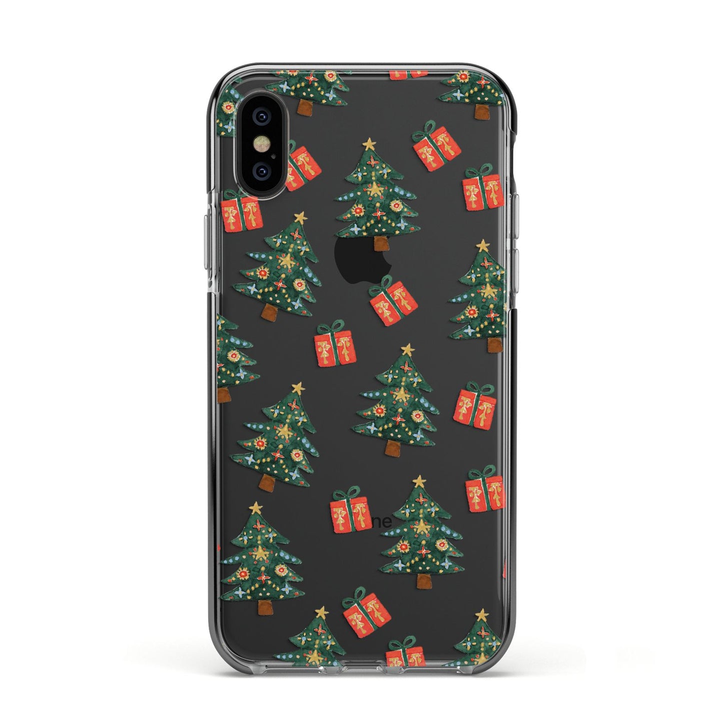 Christmas tree and presents Apple iPhone Xs Impact Case Black Edge on Black Phone