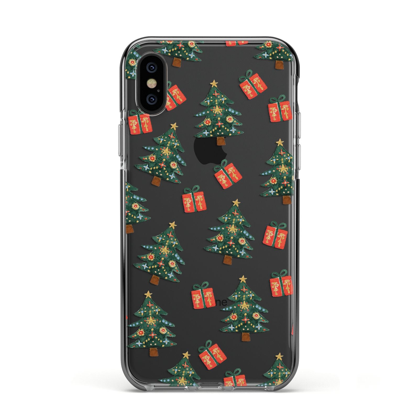 Christmas tree and presents Apple iPhone Xs Impact Case Black Edge on Black Phone