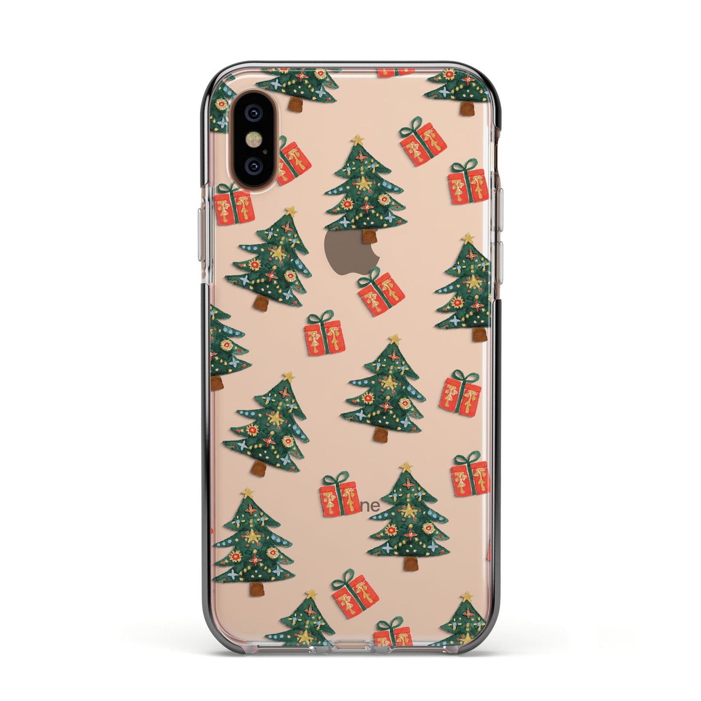 Christmas tree and presents Apple iPhone Xs Impact Case Black Edge on Gold Phone