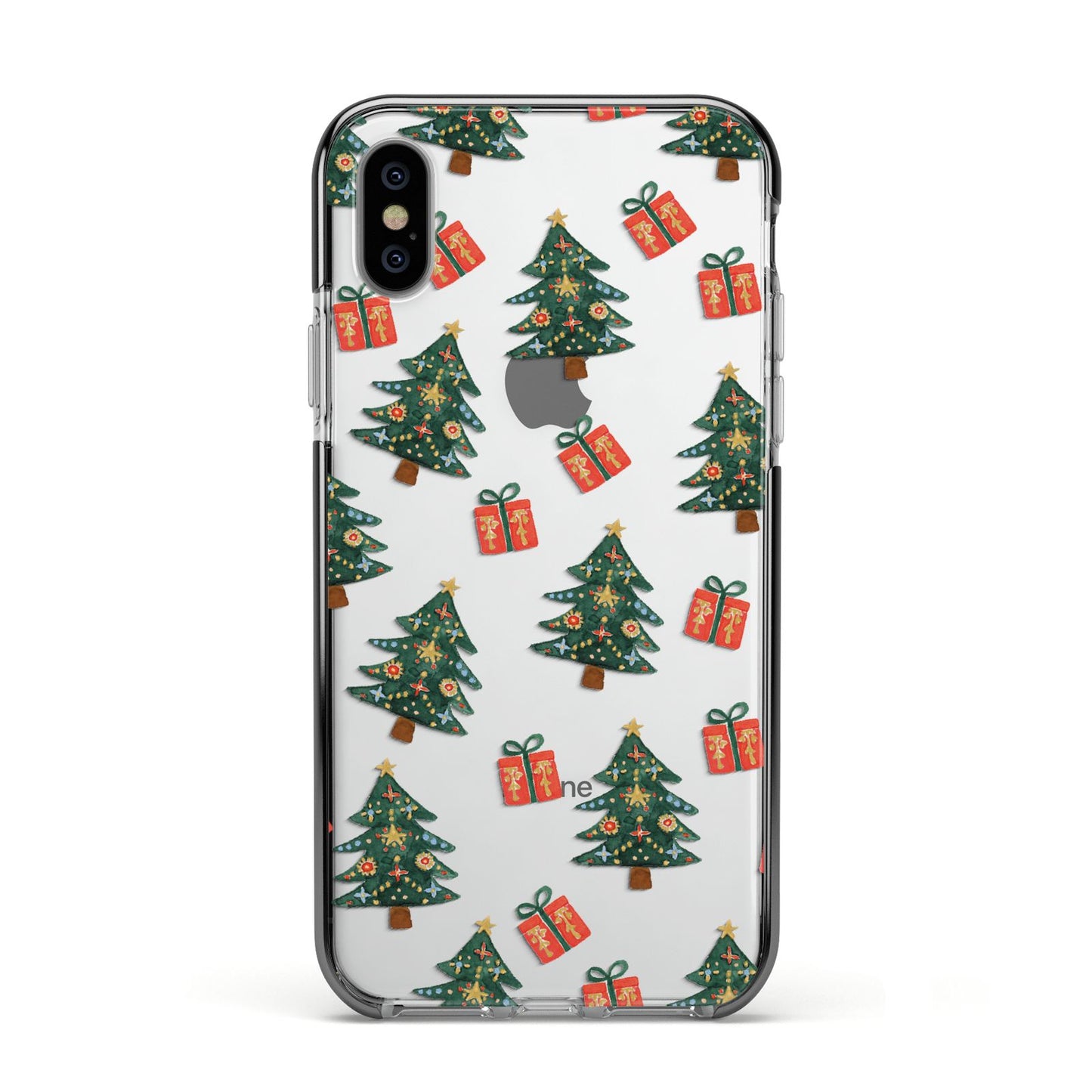 Christmas tree and presents Apple iPhone Xs Impact Case Black Edge on Silver Phone