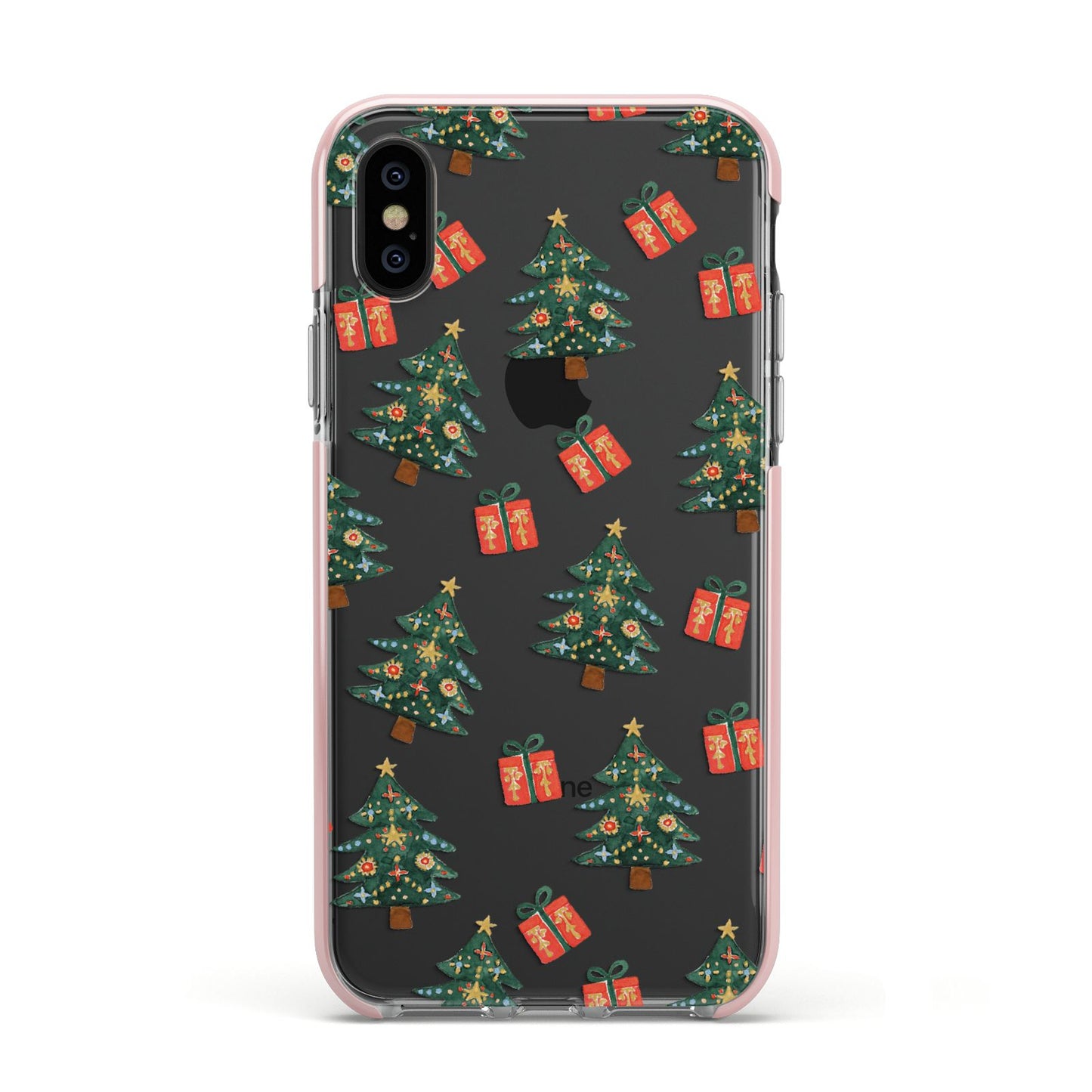 Christmas tree and presents Apple iPhone Xs Impact Case Pink Edge on Black Phone