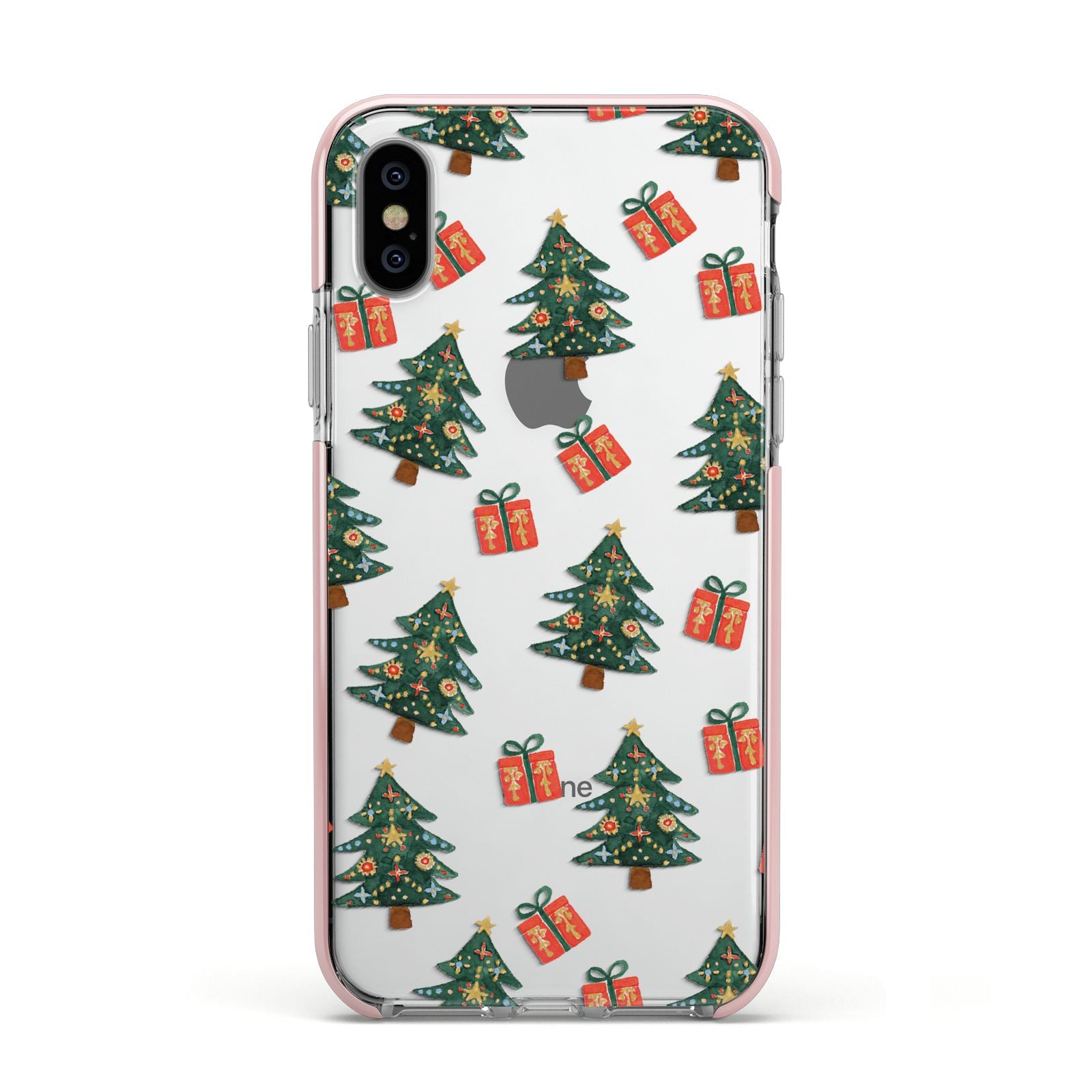 Christmas tree and presents Apple iPhone Xs Impact Case Pink Edge on Silver Phone