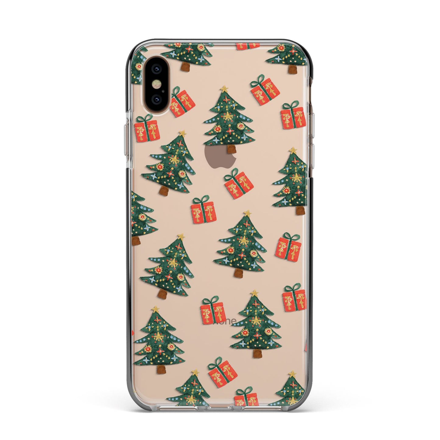 Christmas tree and presents Apple iPhone Xs Max Impact Case Black Edge on Gold Phone