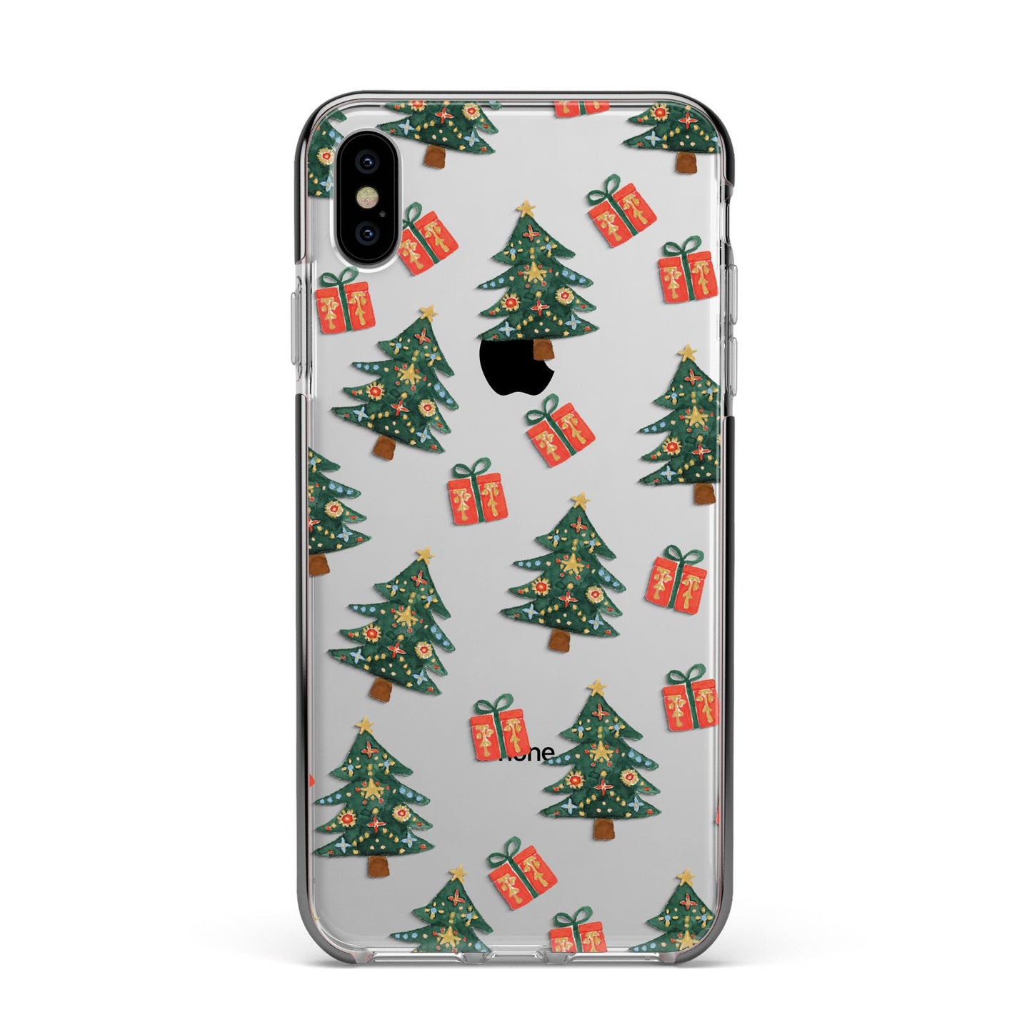 Christmas tree and presents Apple iPhone Xs Max Impact Case Black Edge on Silver Phone