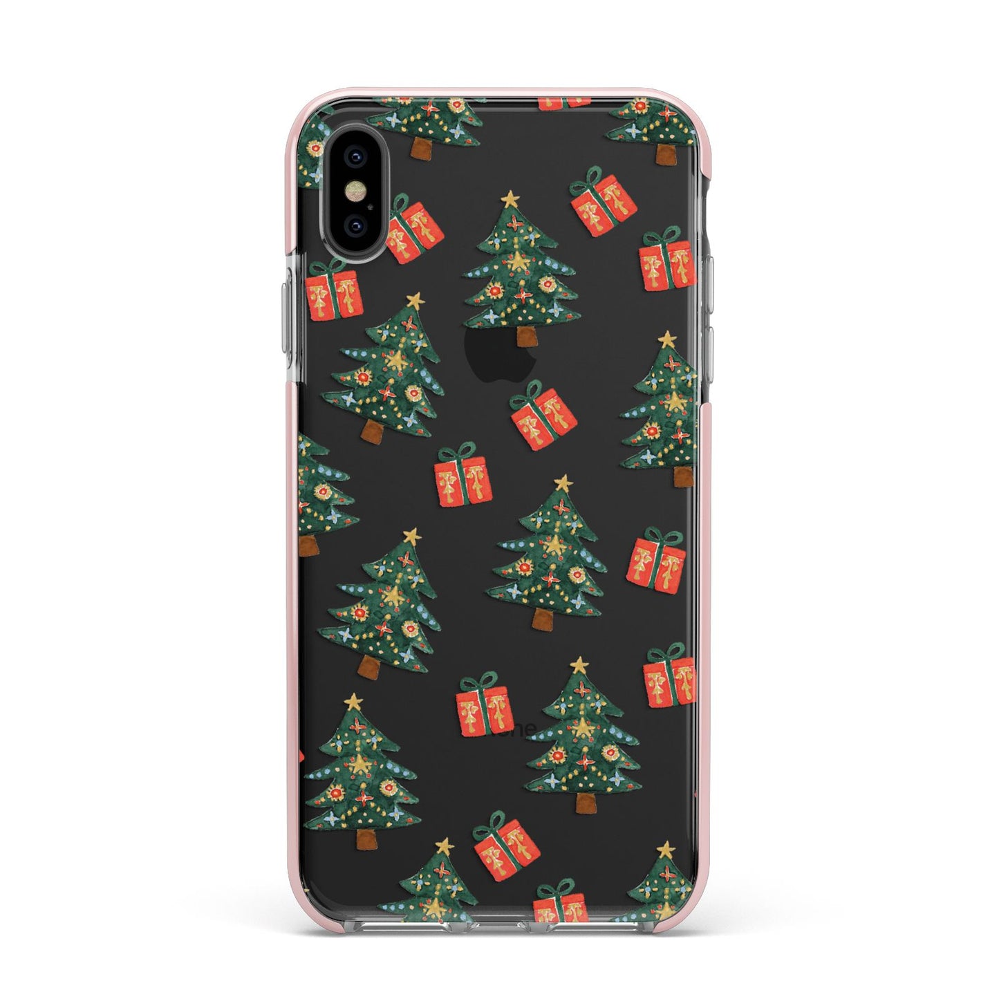 Christmas tree and presents Apple iPhone Xs Max Impact Case Pink Edge on Black Phone