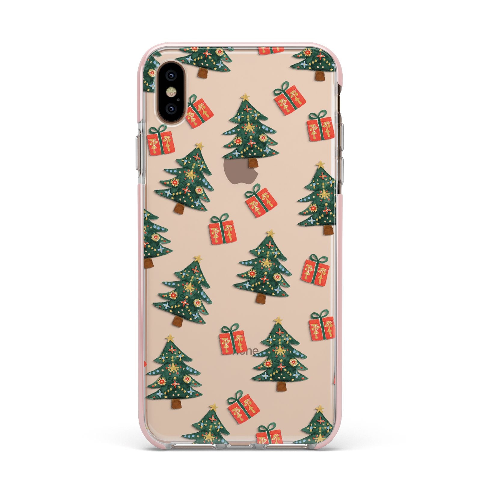 Christmas tree and presents Apple iPhone Xs Max Impact Case Pink Edge on Gold Phone