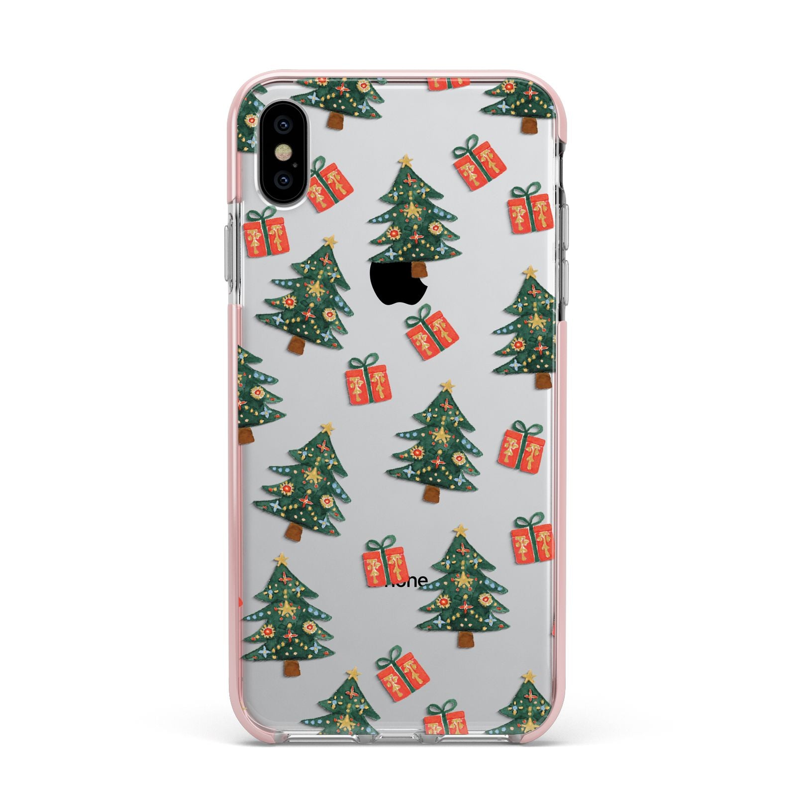 Christmas tree and presents Apple iPhone Xs Max Impact Case Pink Edge on Silver Phone