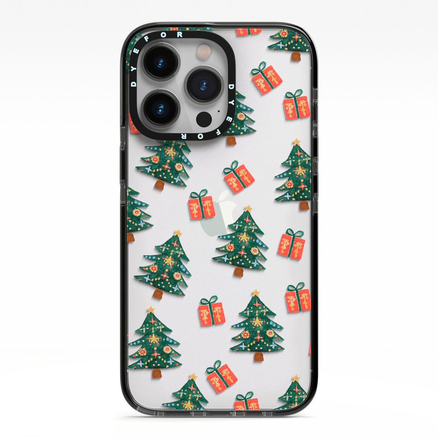 Christmas tree and presents iPhone 13 Pro Black Impact Case on Silver phone