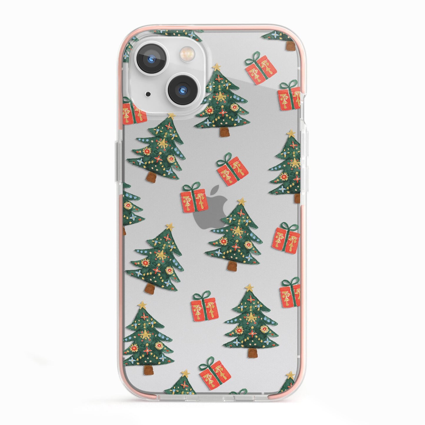 Christmas tree and presents iPhone 13 TPU Impact Case with Pink Edges