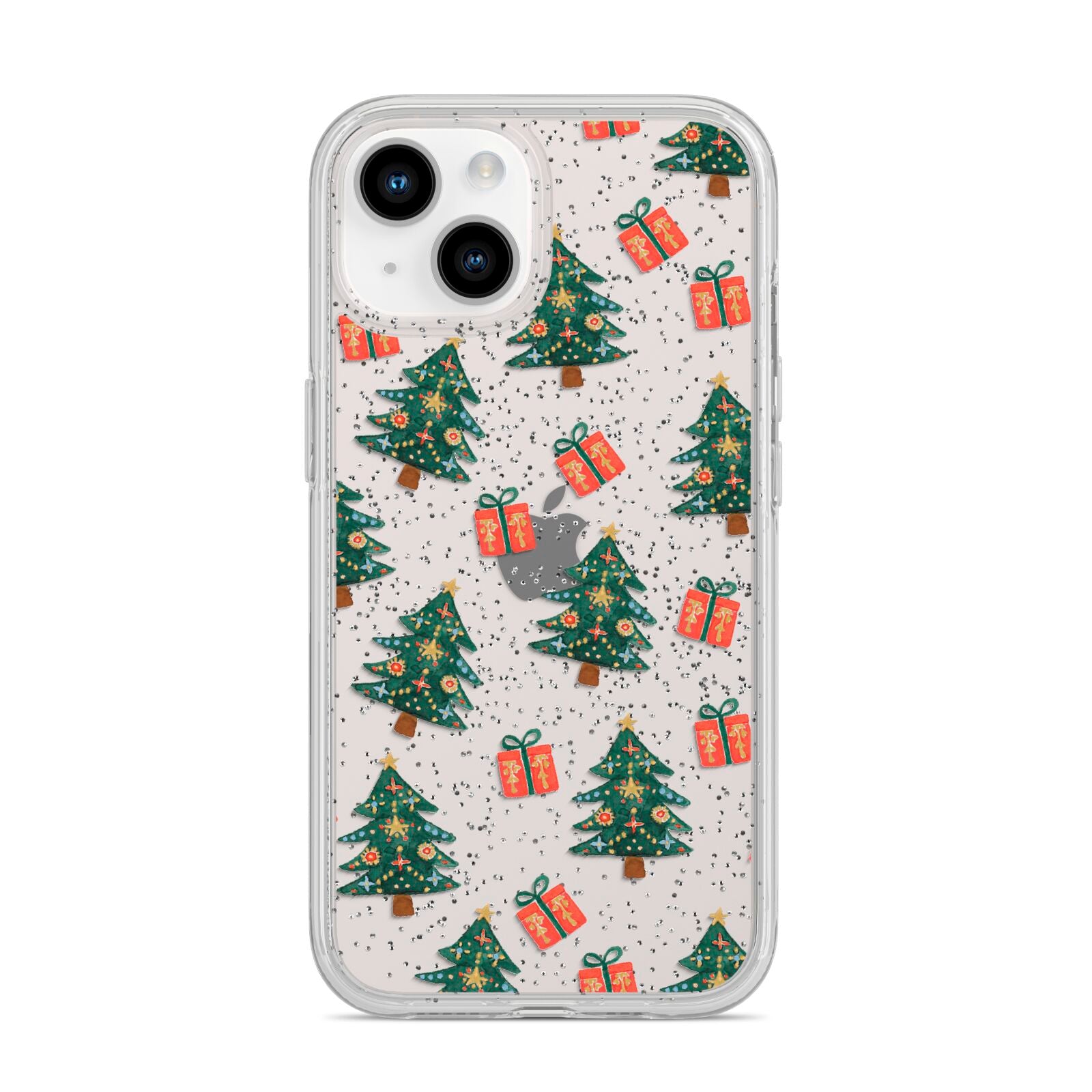 Christmas tree and presents iPhone 14 Glitter Tough Case Starlight