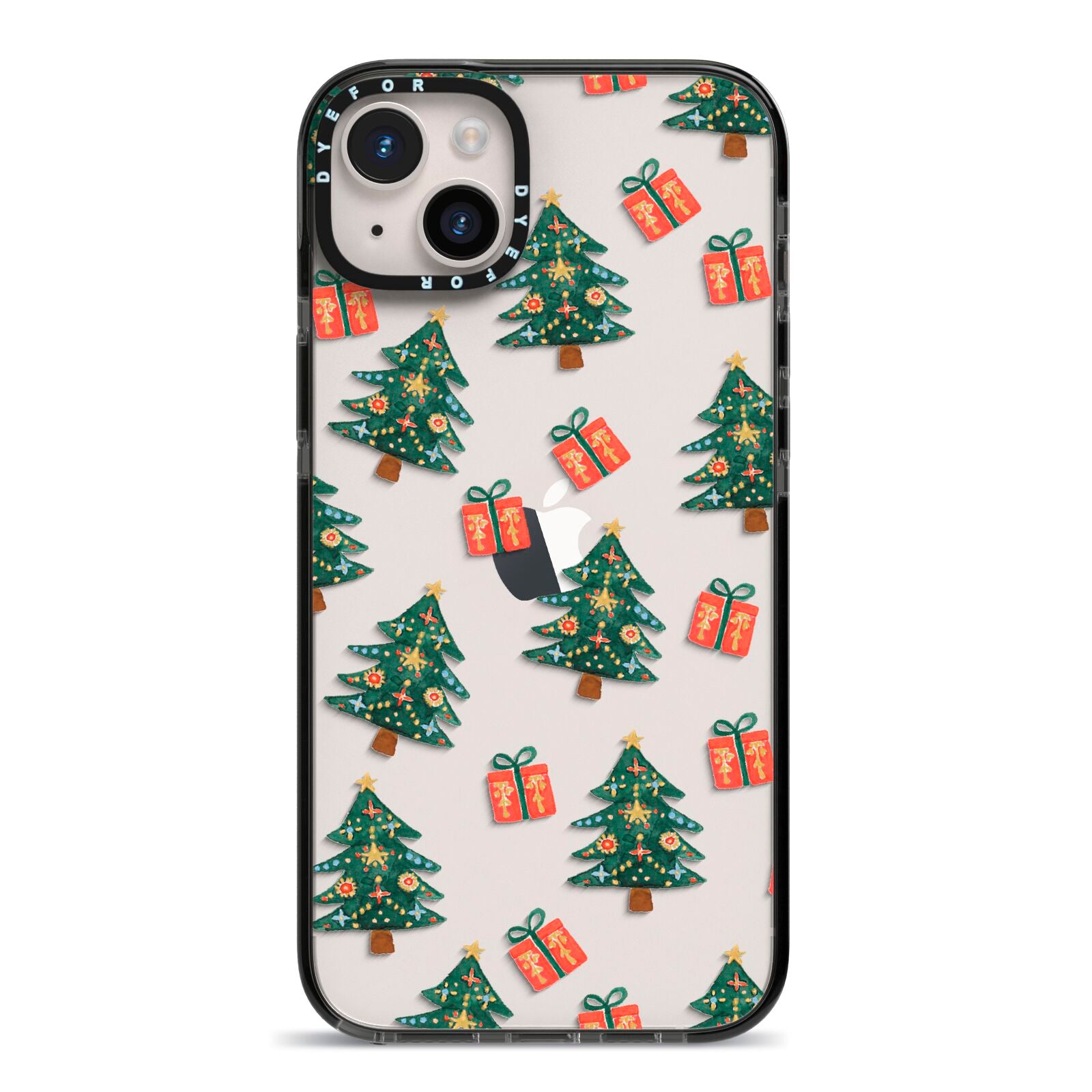 Christmas tree and presents iPhone 14 Plus Black Impact Case on Silver phone