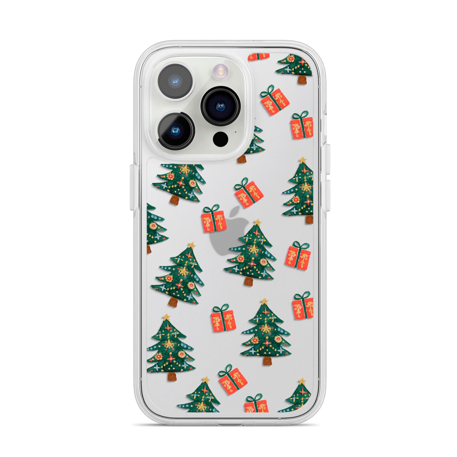 Christmas tree and presents iPhone 14 Pro Clear Tough Case Silver