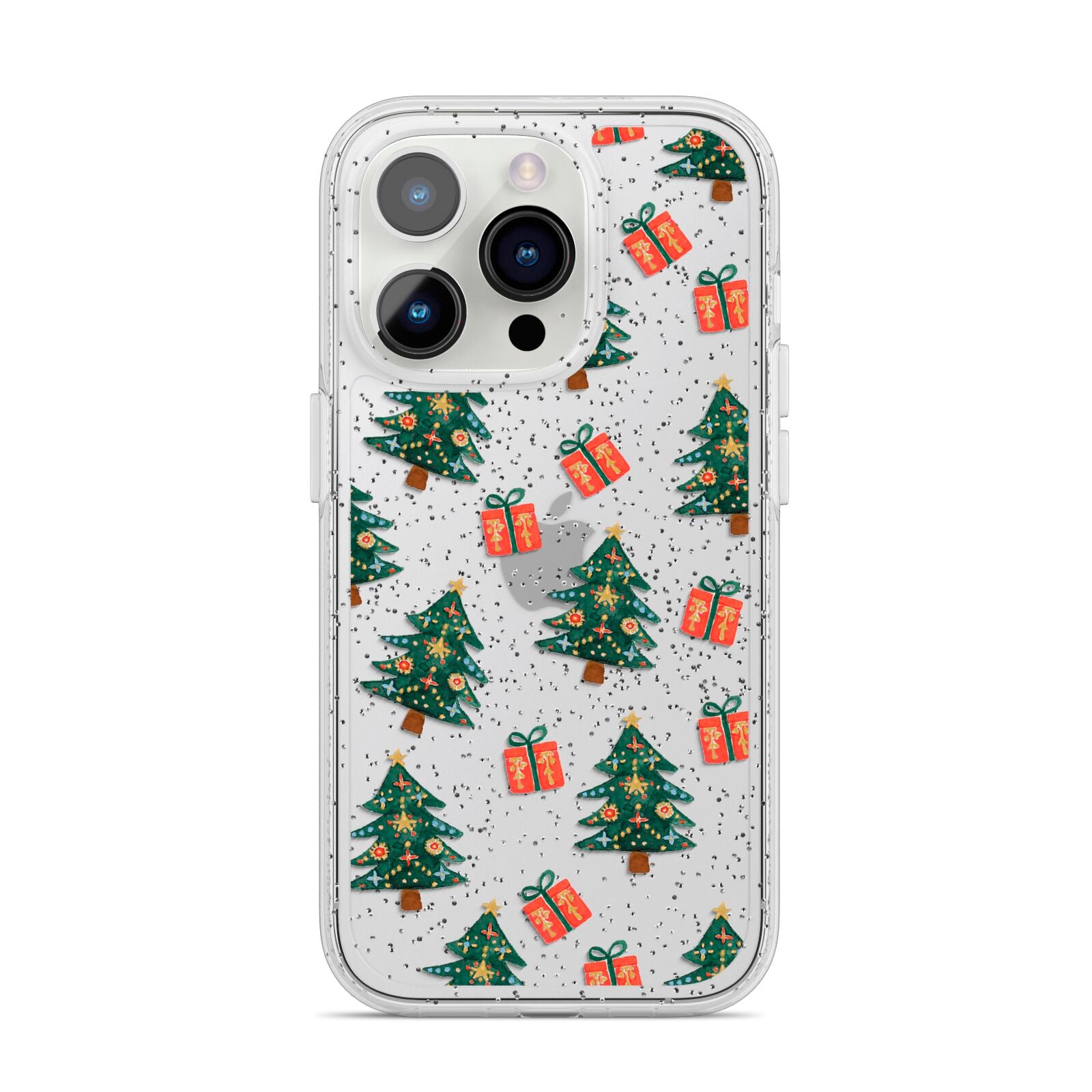 Christmas tree and presents iPhone 14 Pro Glitter Tough Case Silver