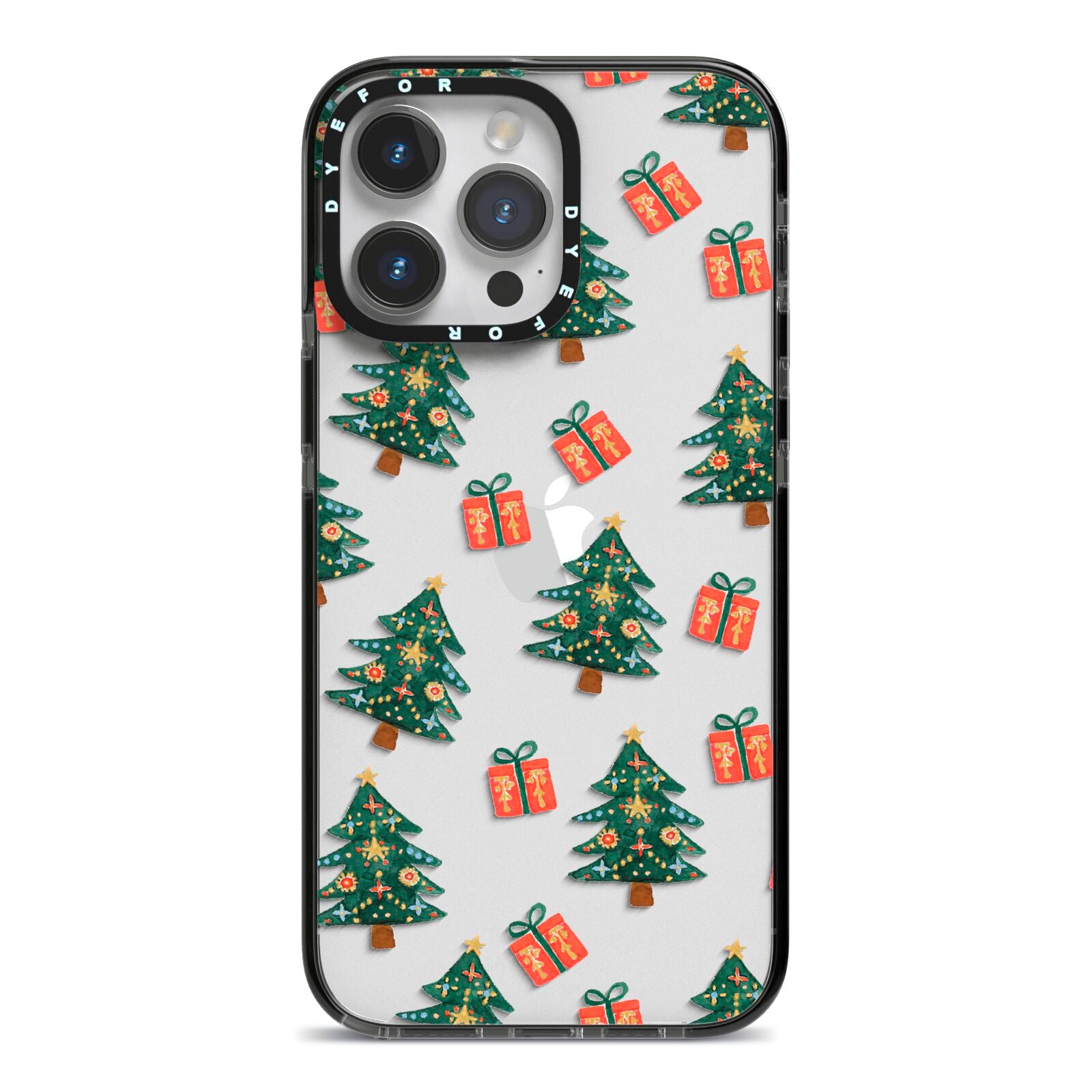 Christmas tree and presents iPhone 14 Pro Max Black Impact Case on Silver phone