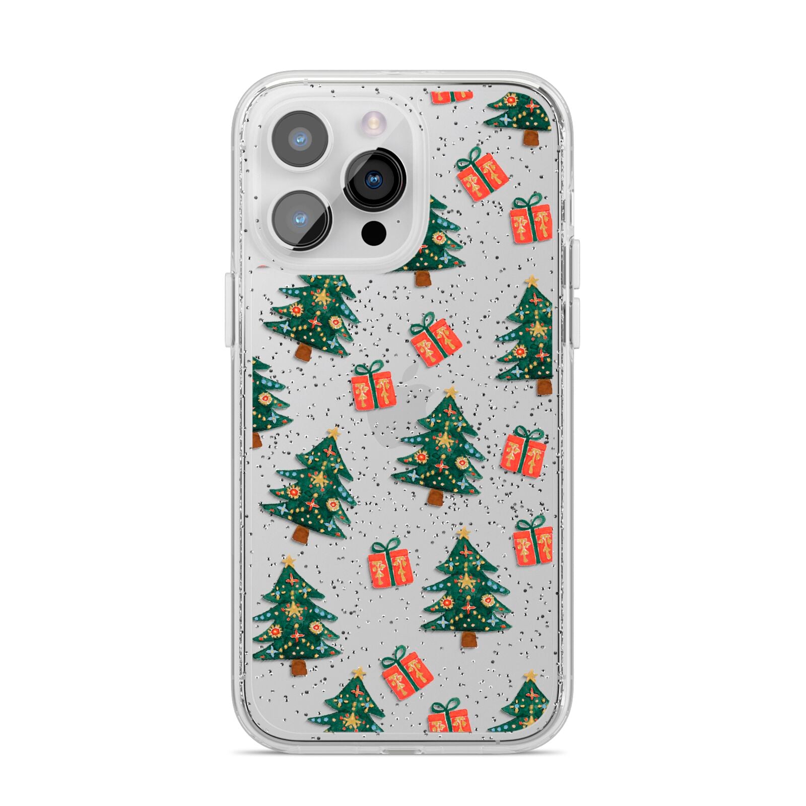 Christmas tree and presents iPhone 14 Pro Max Glitter Tough Case Silver
