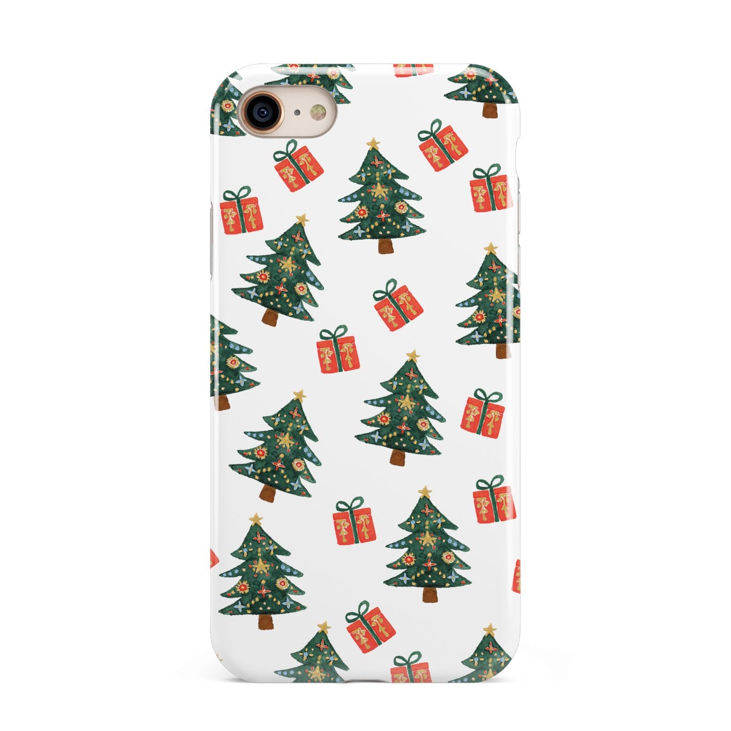Christmas tree and presents iPhone 8 3D Tough Case on Gold Phone