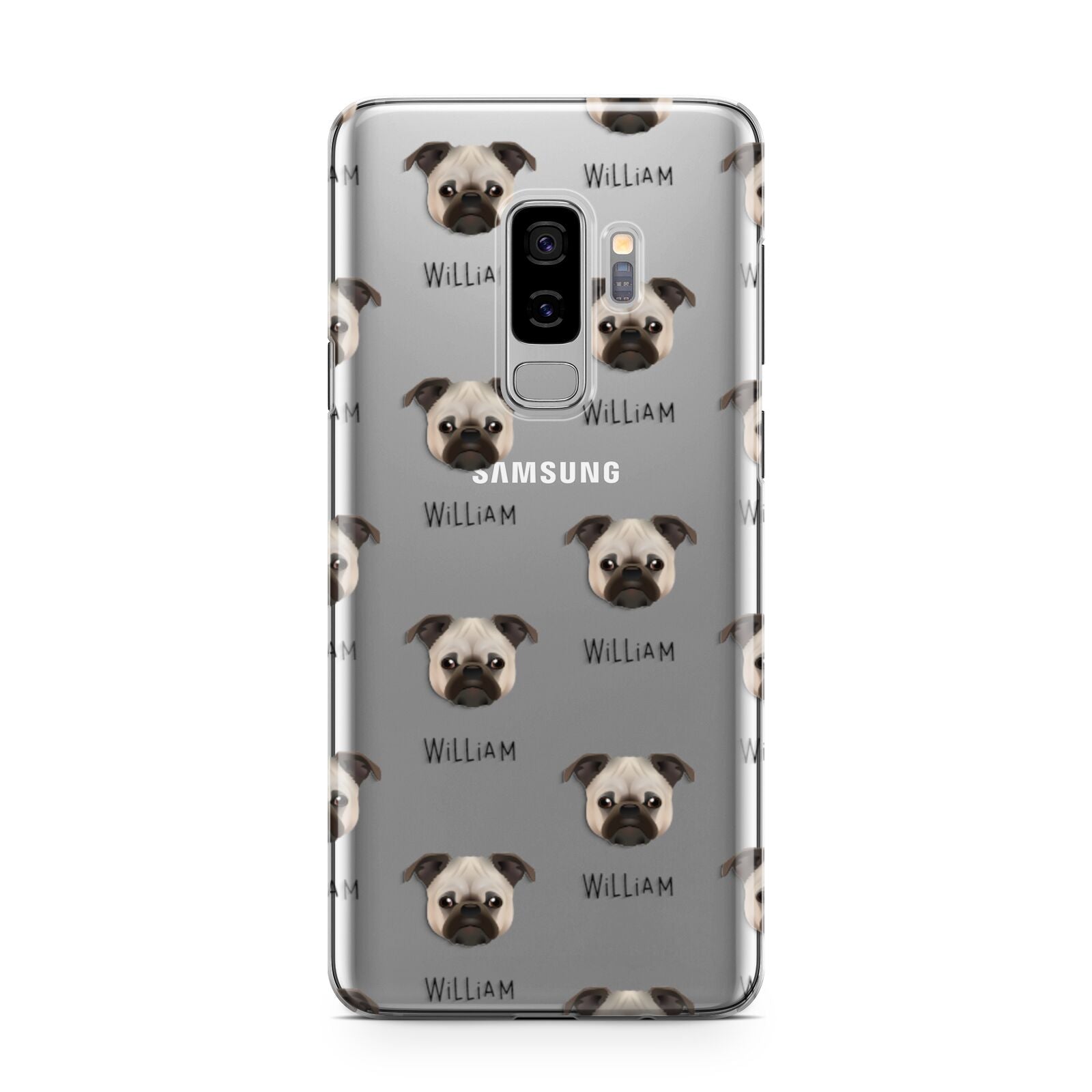 Chug Icon with Name Samsung Galaxy S9 Plus Case on Silver phone