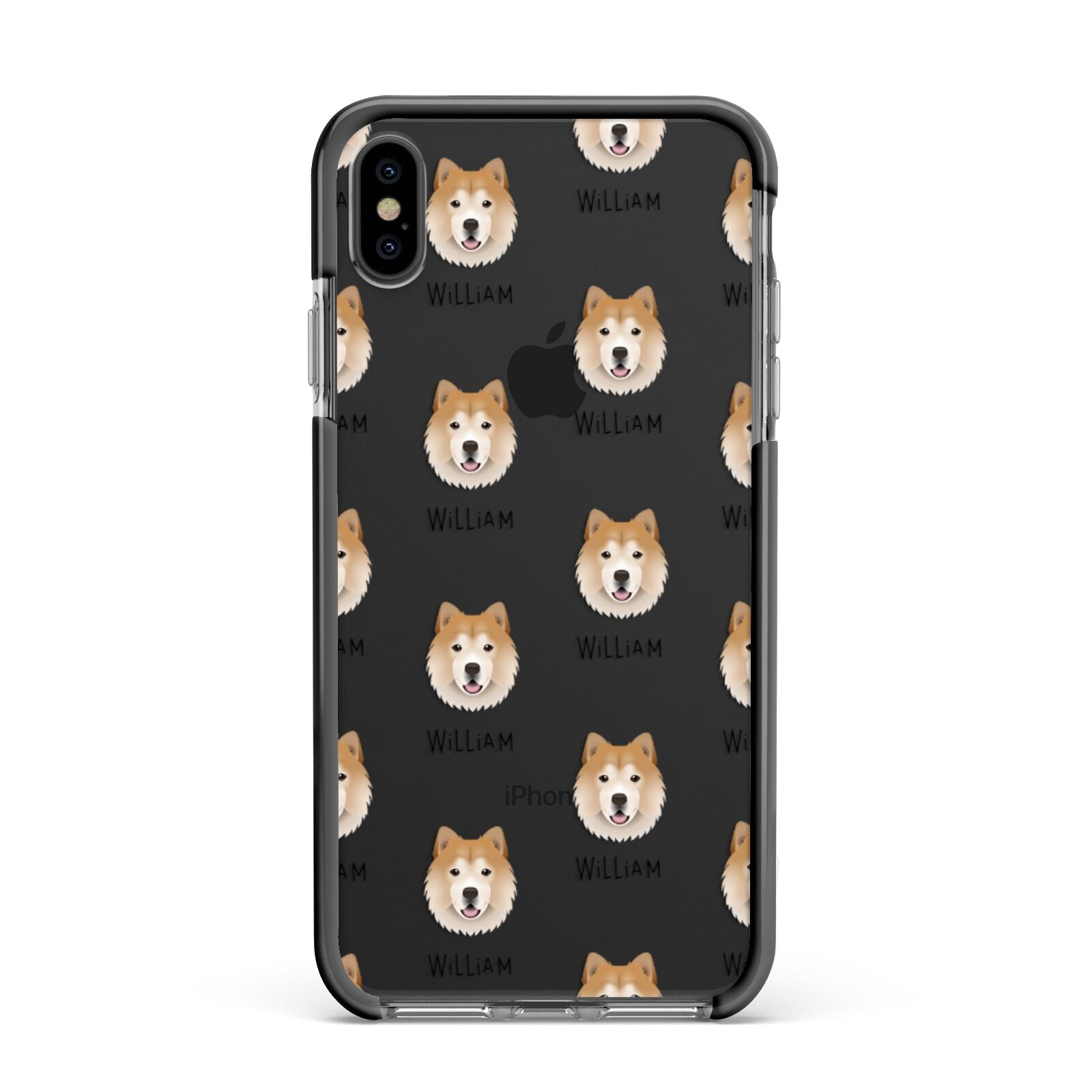 Chusky Icon with Name Apple iPhone Xs Max Impact Case Black Edge on Black Phone
