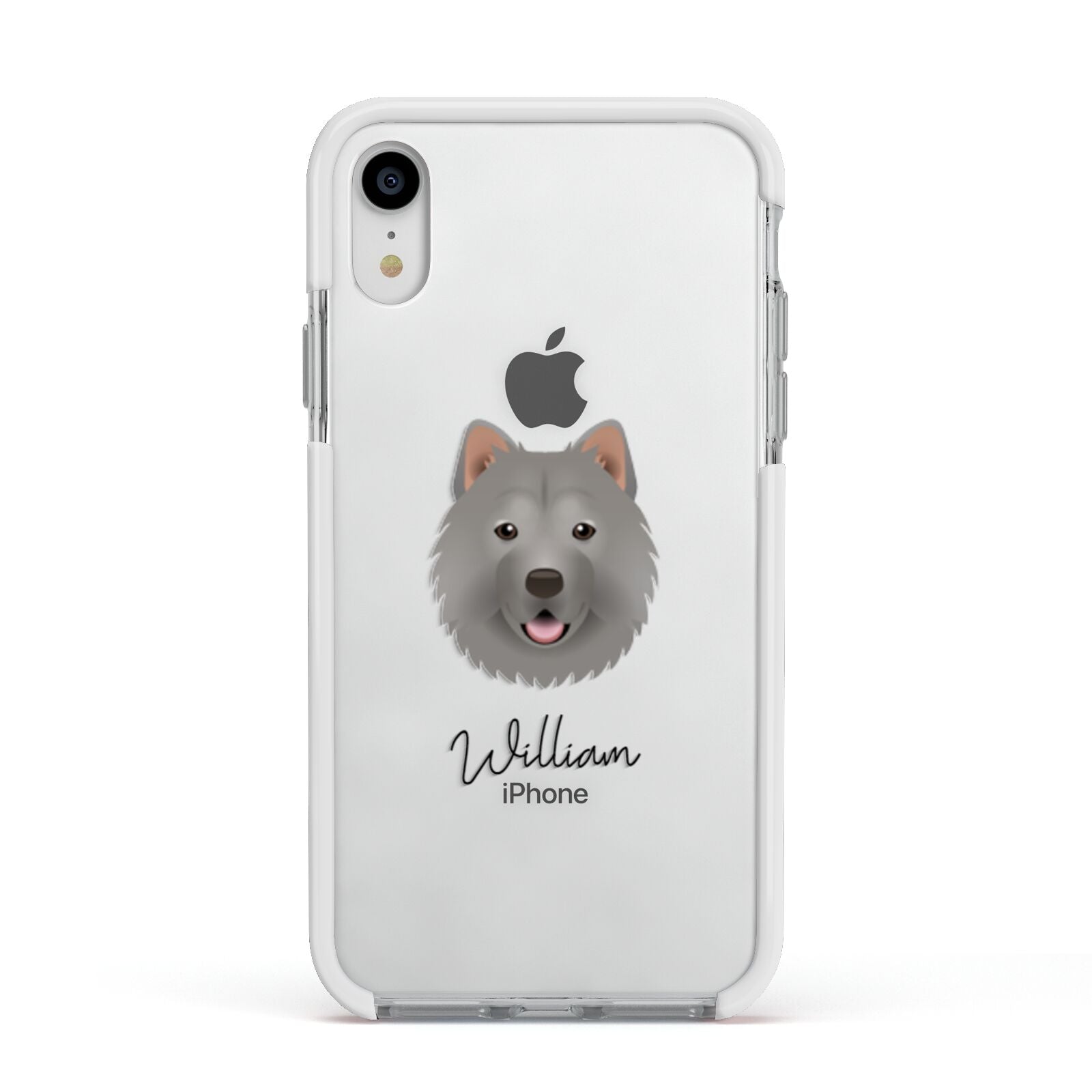 Chusky Personalised Apple iPhone XR Impact Case White Edge on Silver Phone