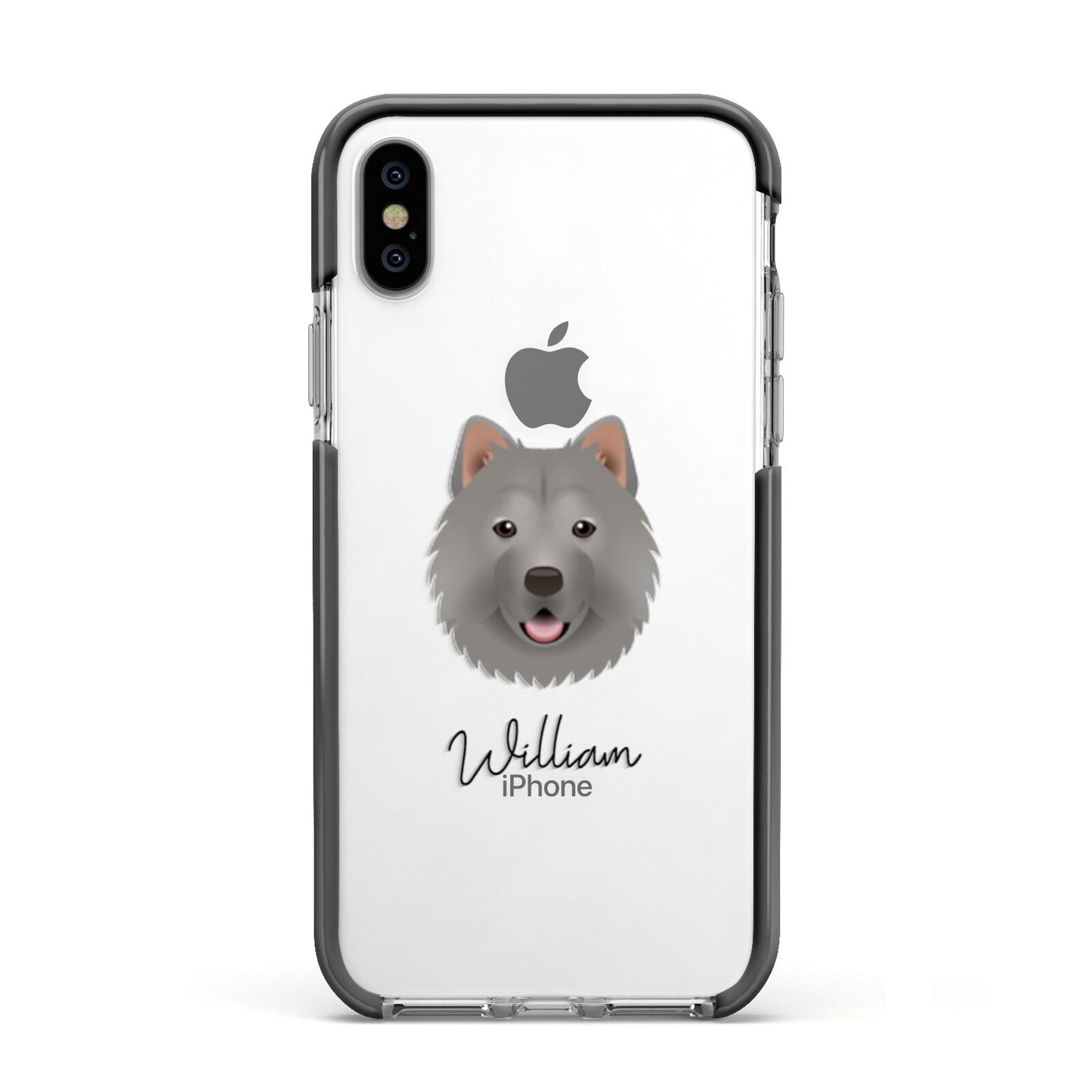 Chusky Personalised Apple iPhone Xs Impact Case Black Edge on Silver Phone