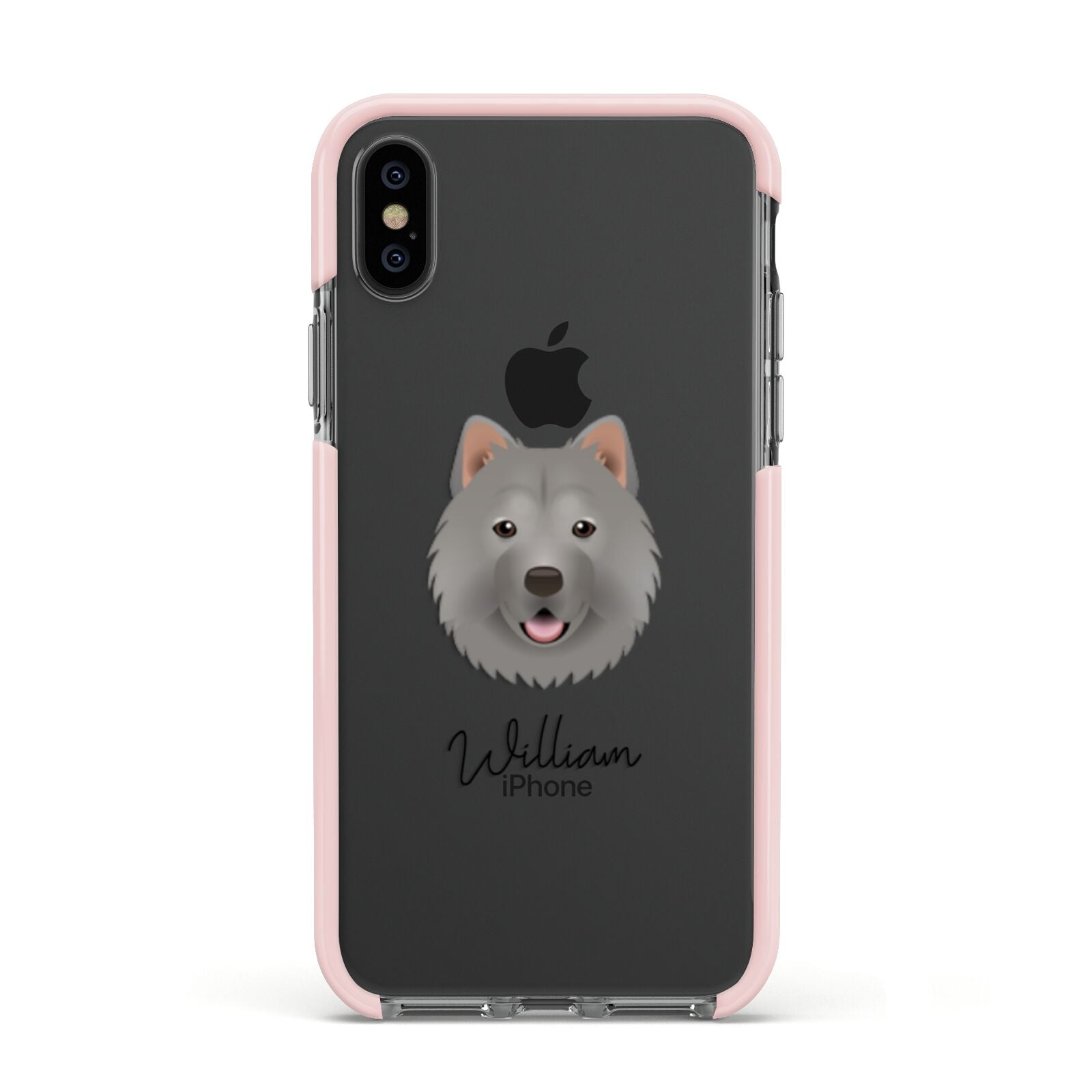 Chusky Personalised Apple iPhone Xs Impact Case Pink Edge on Black Phone