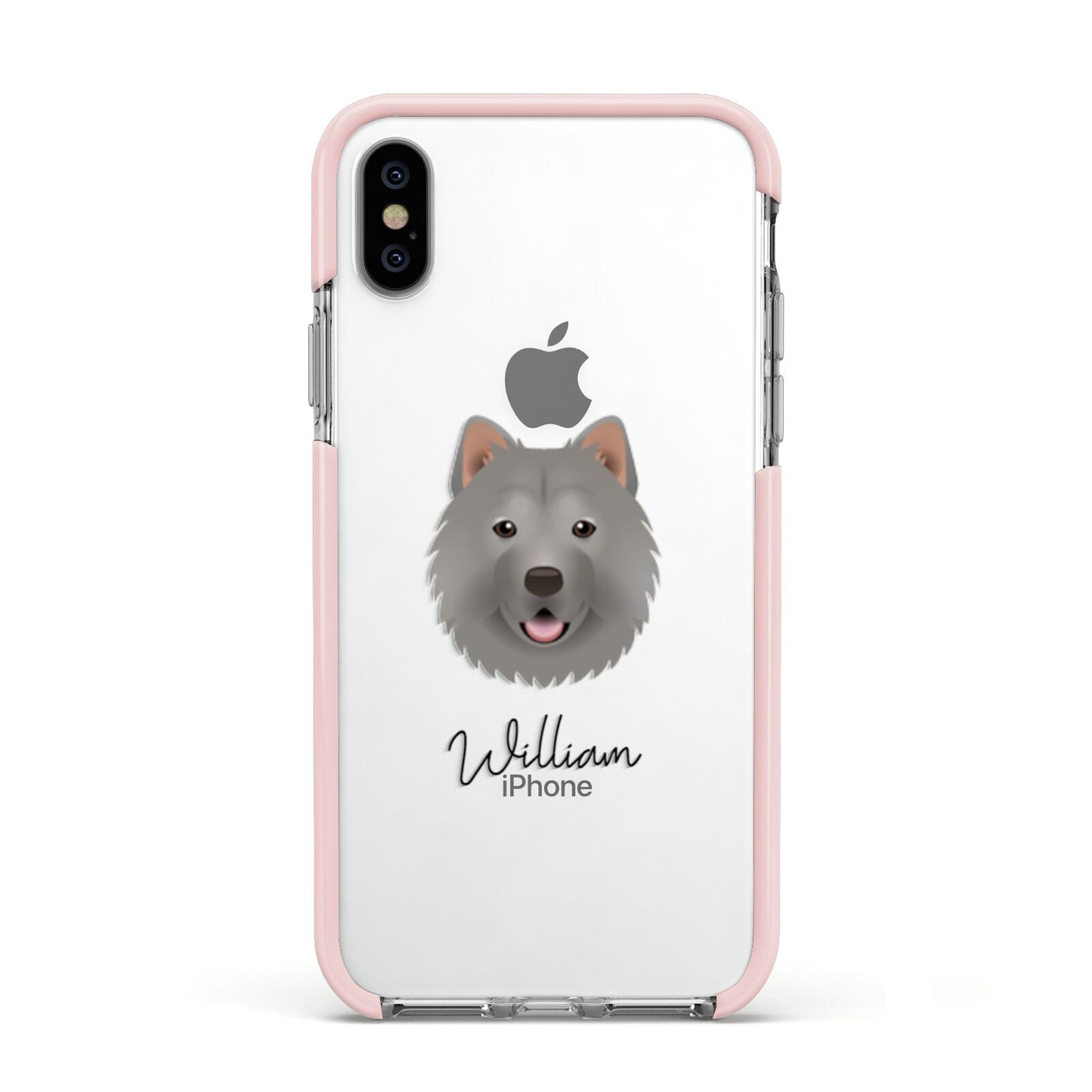 Chusky Personalised Apple iPhone Xs Impact Case Pink Edge on Silver Phone