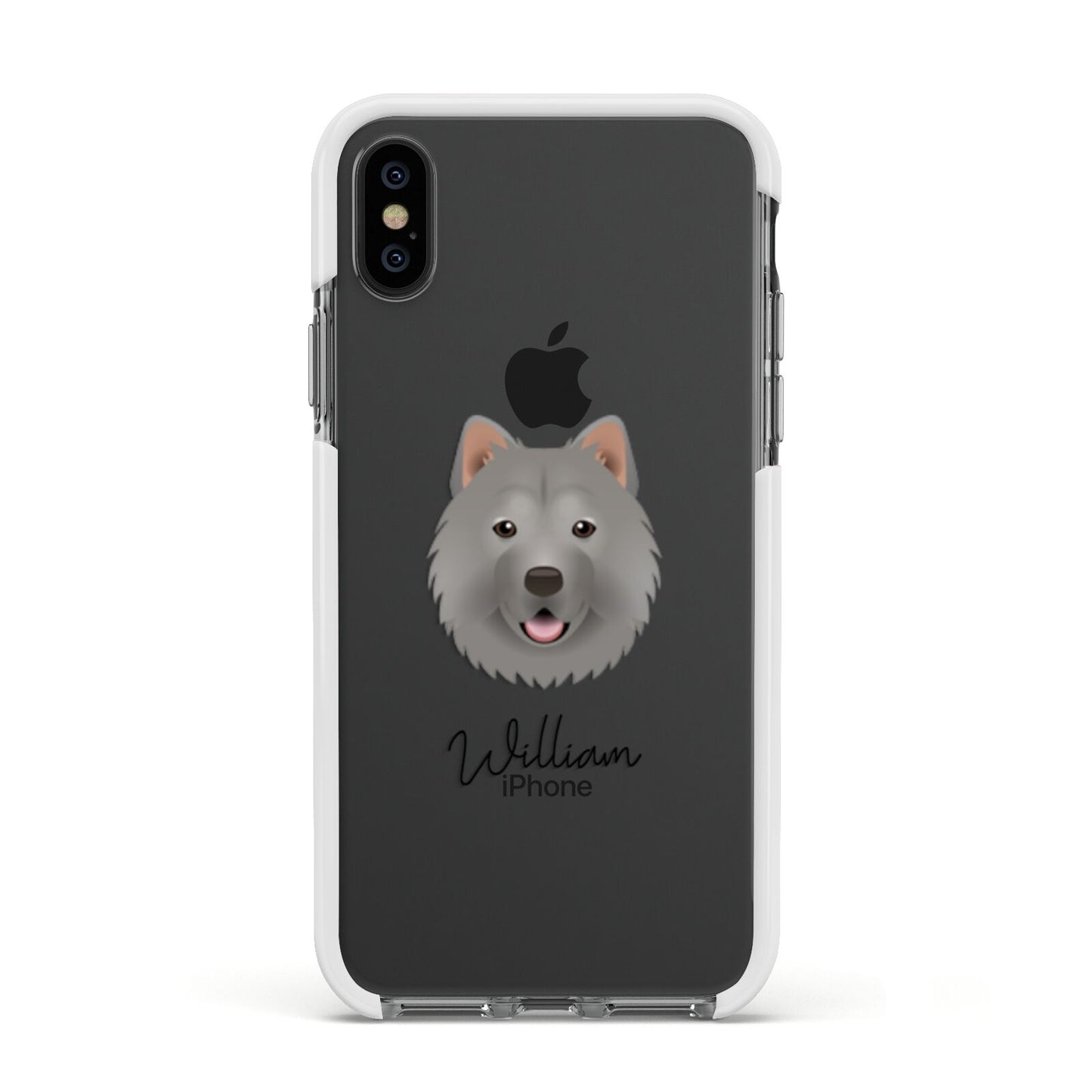 Chusky Personalised Apple iPhone Xs Impact Case White Edge on Black Phone