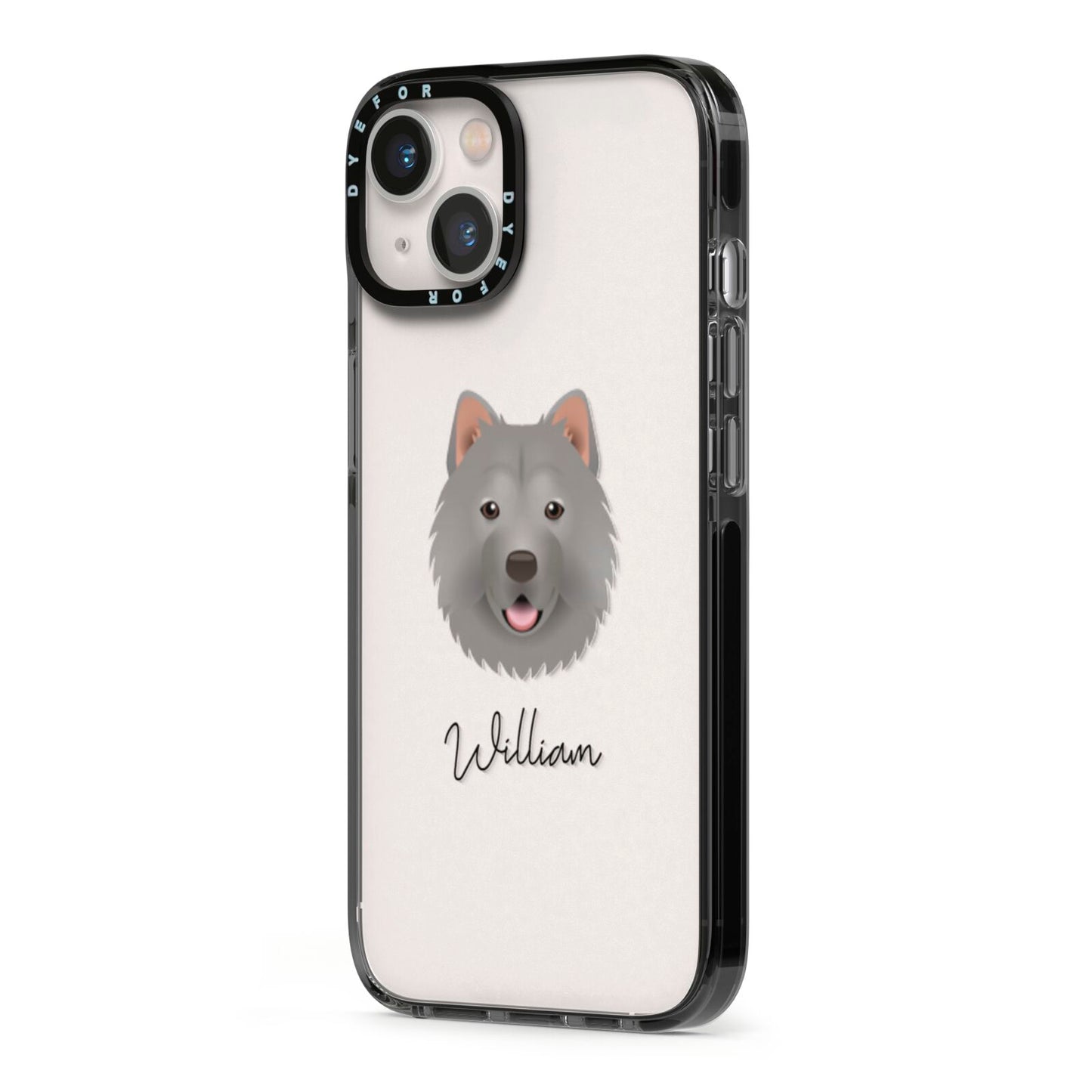 Chusky Personalised iPhone 13 Black Impact Case Side Angle on Silver phone