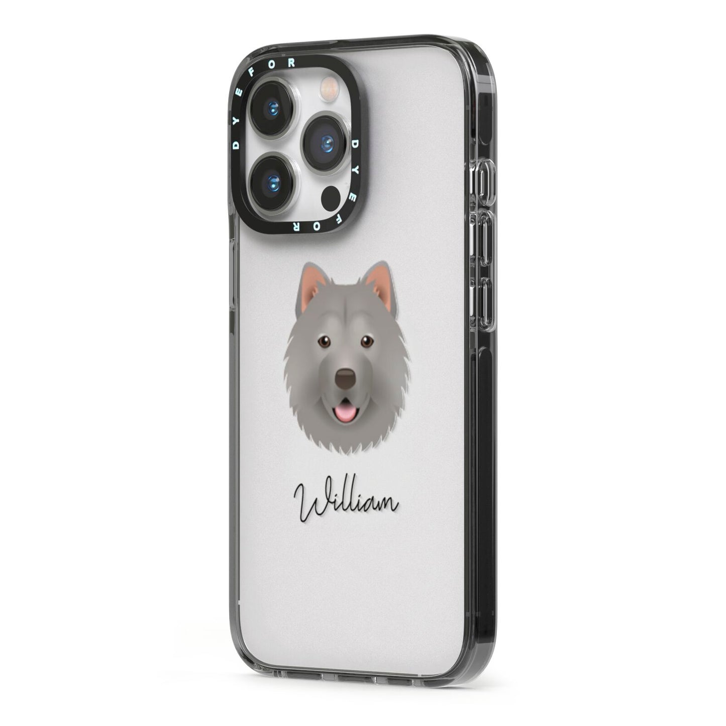 Chusky Personalised iPhone 13 Pro Black Impact Case Side Angle on Silver phone