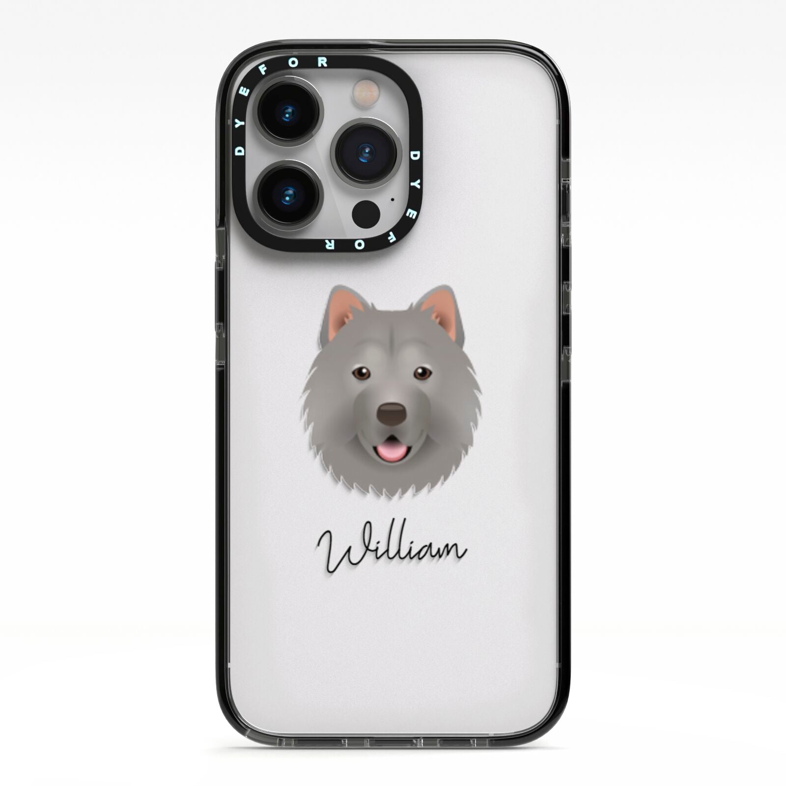 Chusky Personalised iPhone 13 Pro Black Impact Case on Silver phone