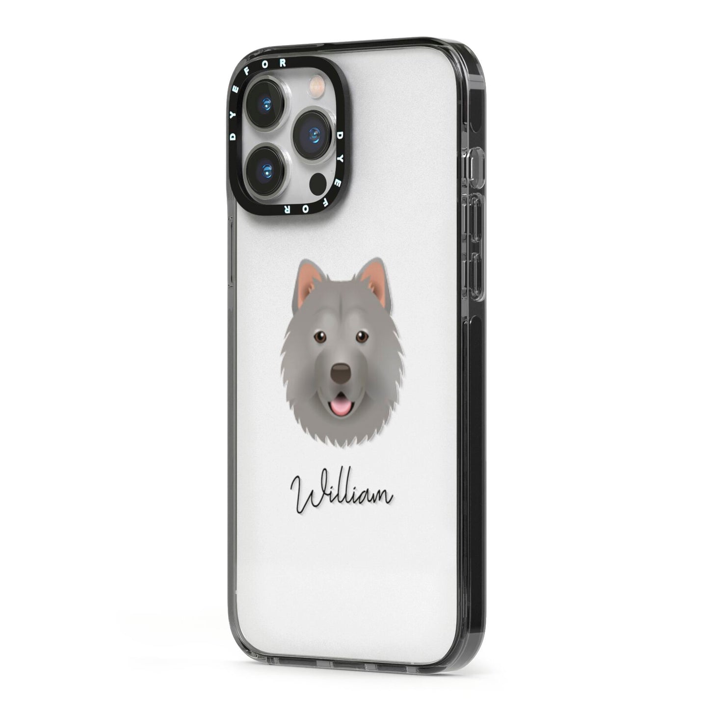 Chusky Personalised iPhone 13 Pro Max Black Impact Case Side Angle on Silver phone