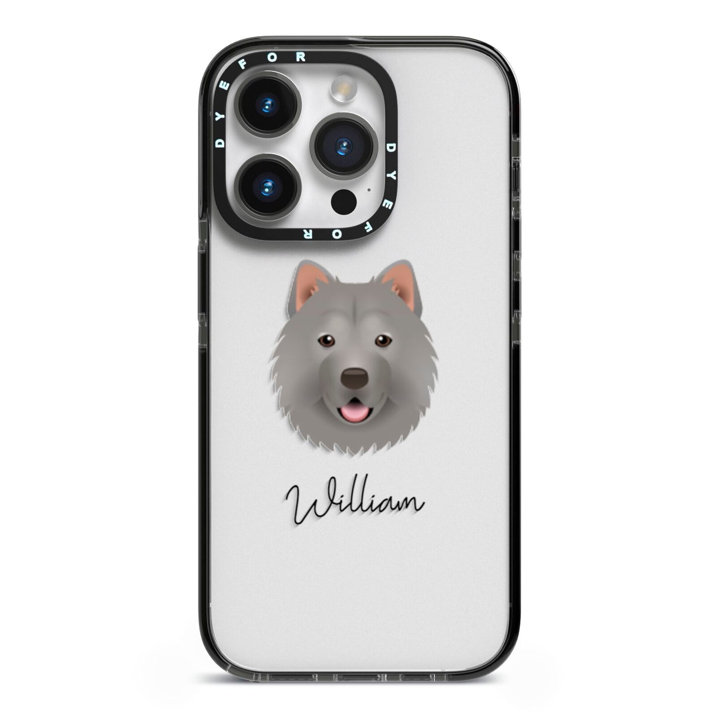 Chusky Personalised iPhone 14 Pro Black Impact Case on Silver phone
