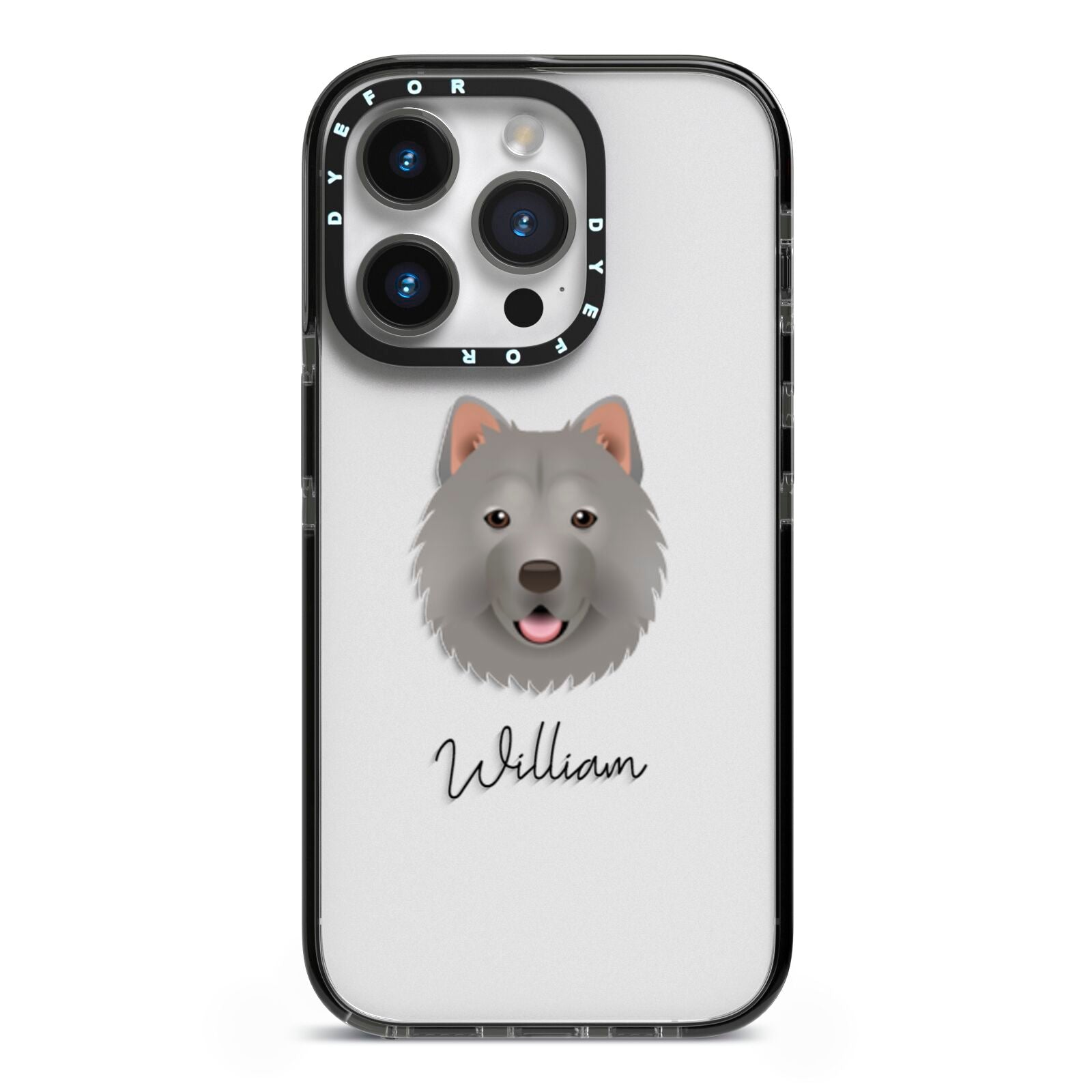 Chusky Personalised iPhone 14 Pro Black Impact Case on Silver phone