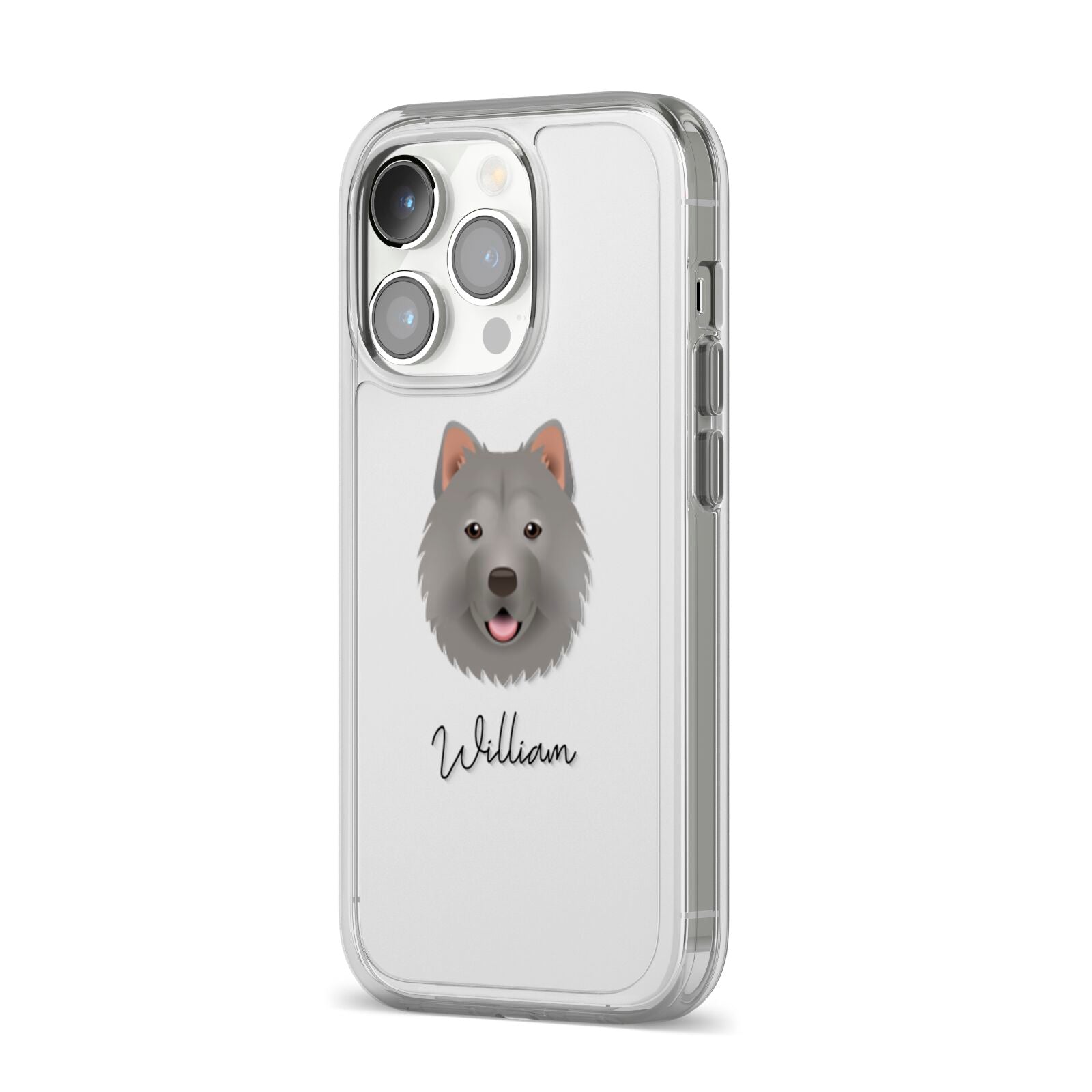 Chusky Personalised iPhone 14 Pro Clear Tough Case Silver Angled Image