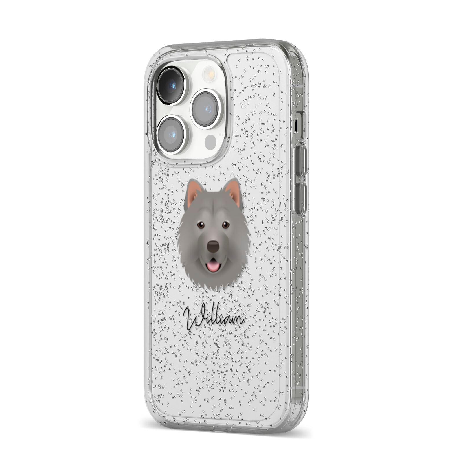 Chusky Personalised iPhone 14 Pro Glitter Tough Case Silver Angled Image