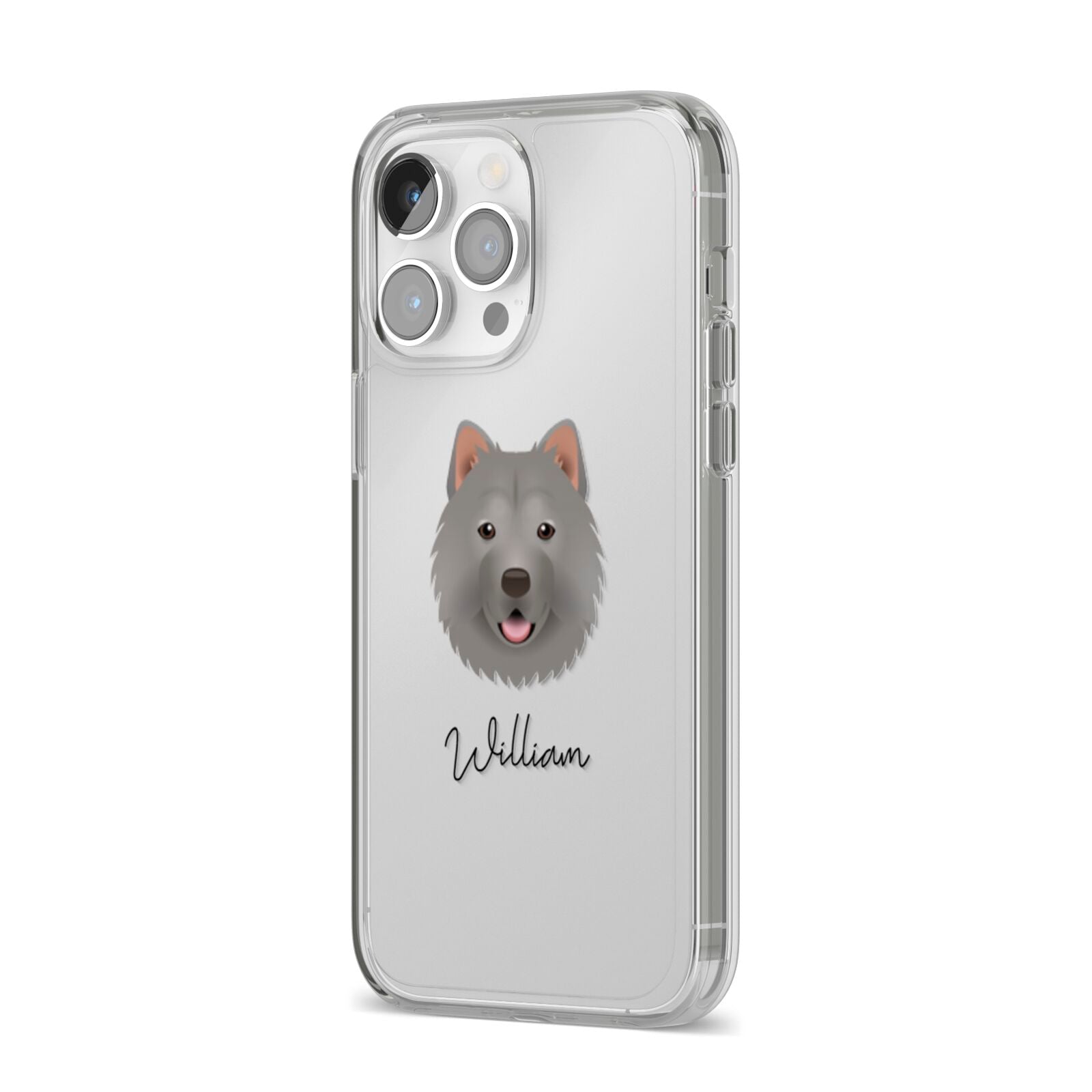Chusky Personalised iPhone 14 Pro Max Clear Tough Case Silver Angled Image