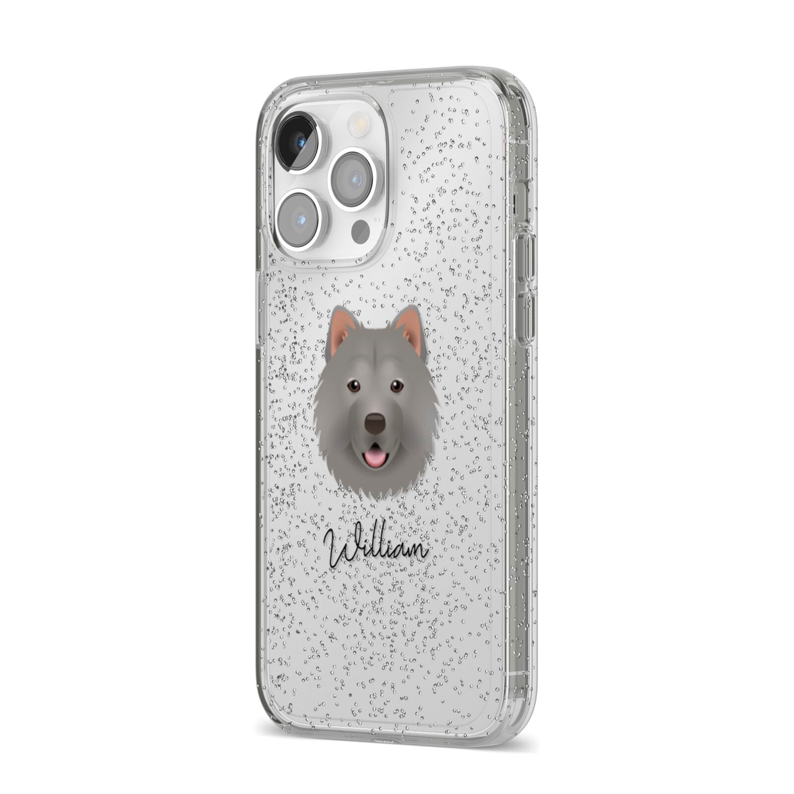 Chusky Personalised iPhone 14 Pro Max Glitter Tough Case Silver Angled Image