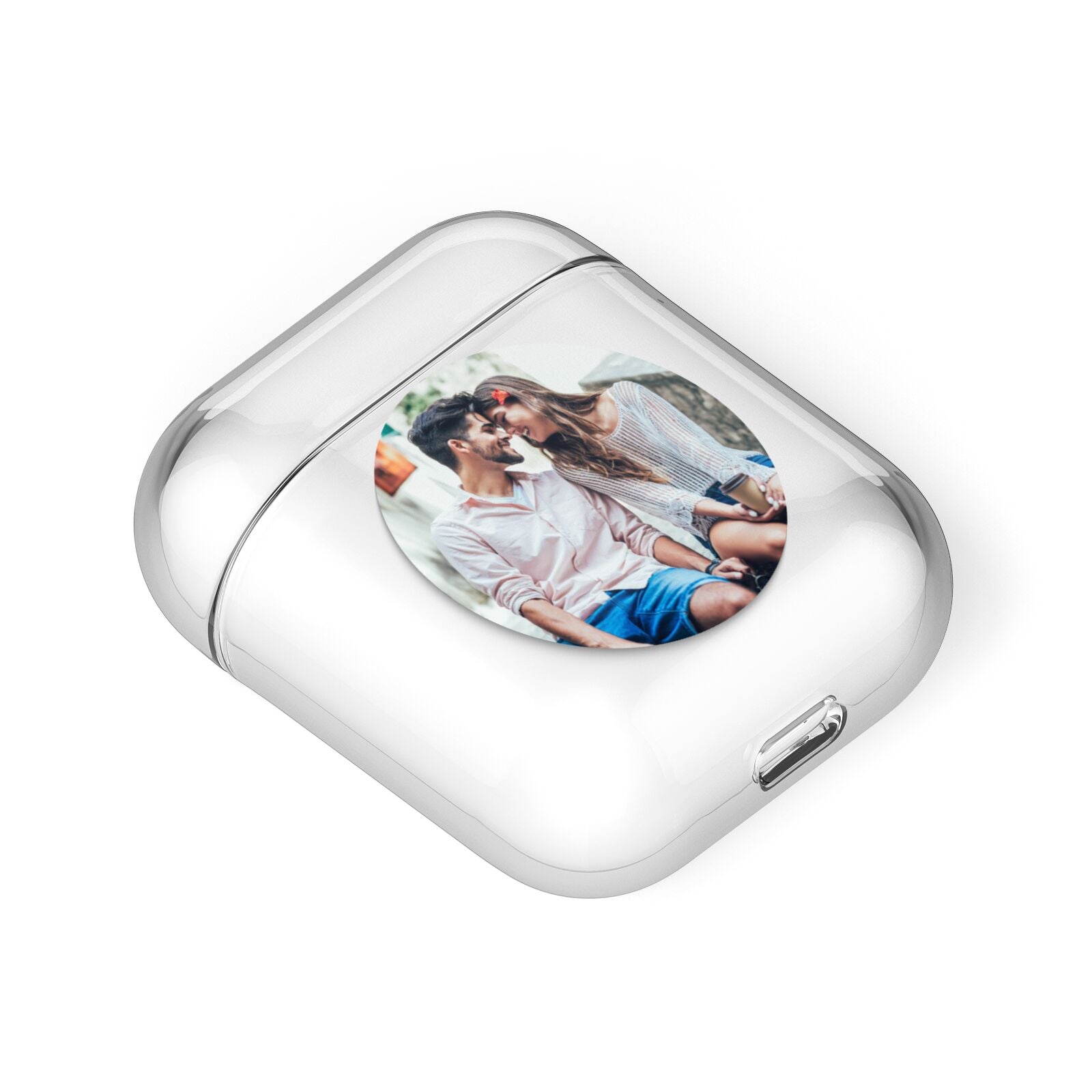 Circle Photo Upload AirPods Case Laid Flat