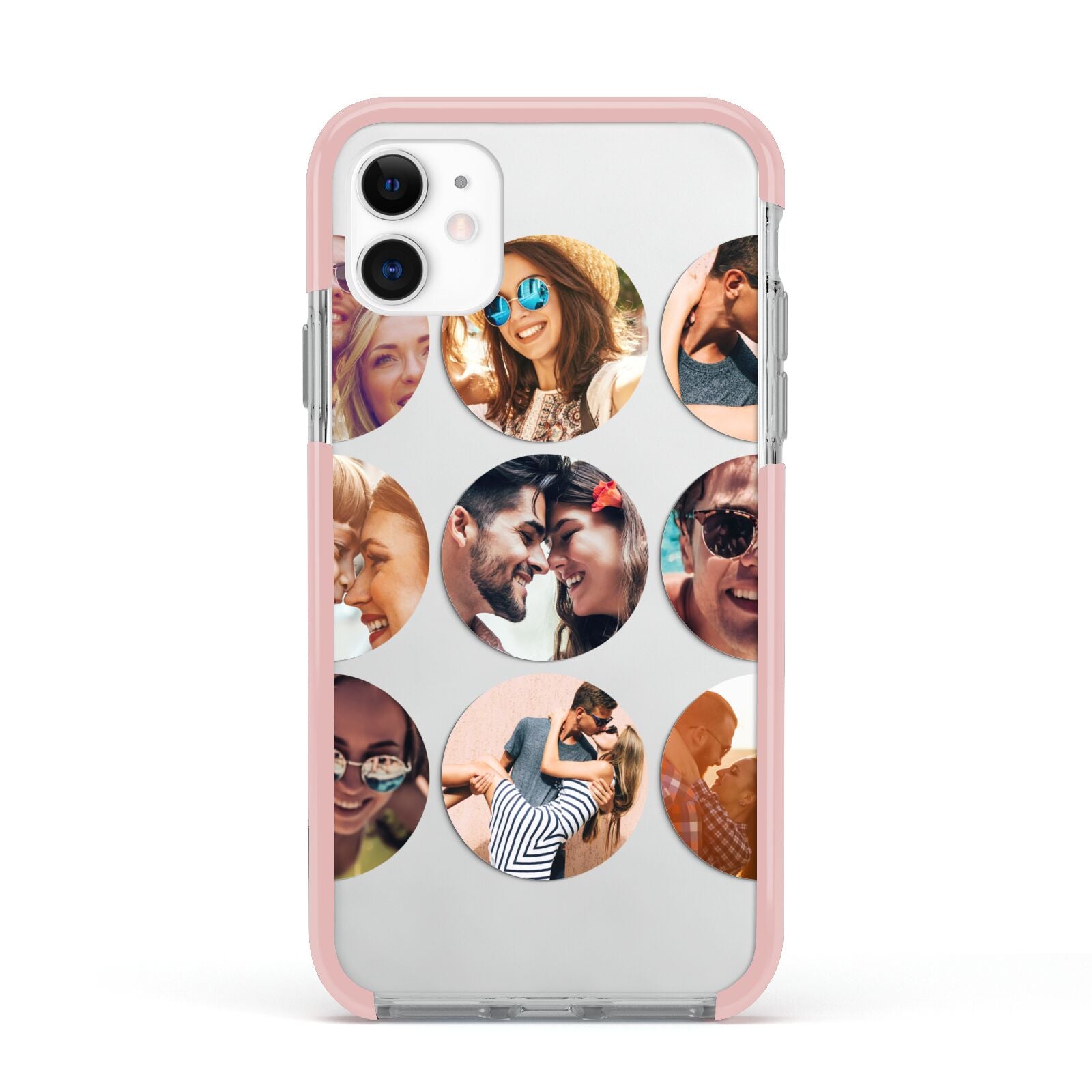 Circular Photo Montage Upload Apple iPhone 11 in White with Pink Impact Case