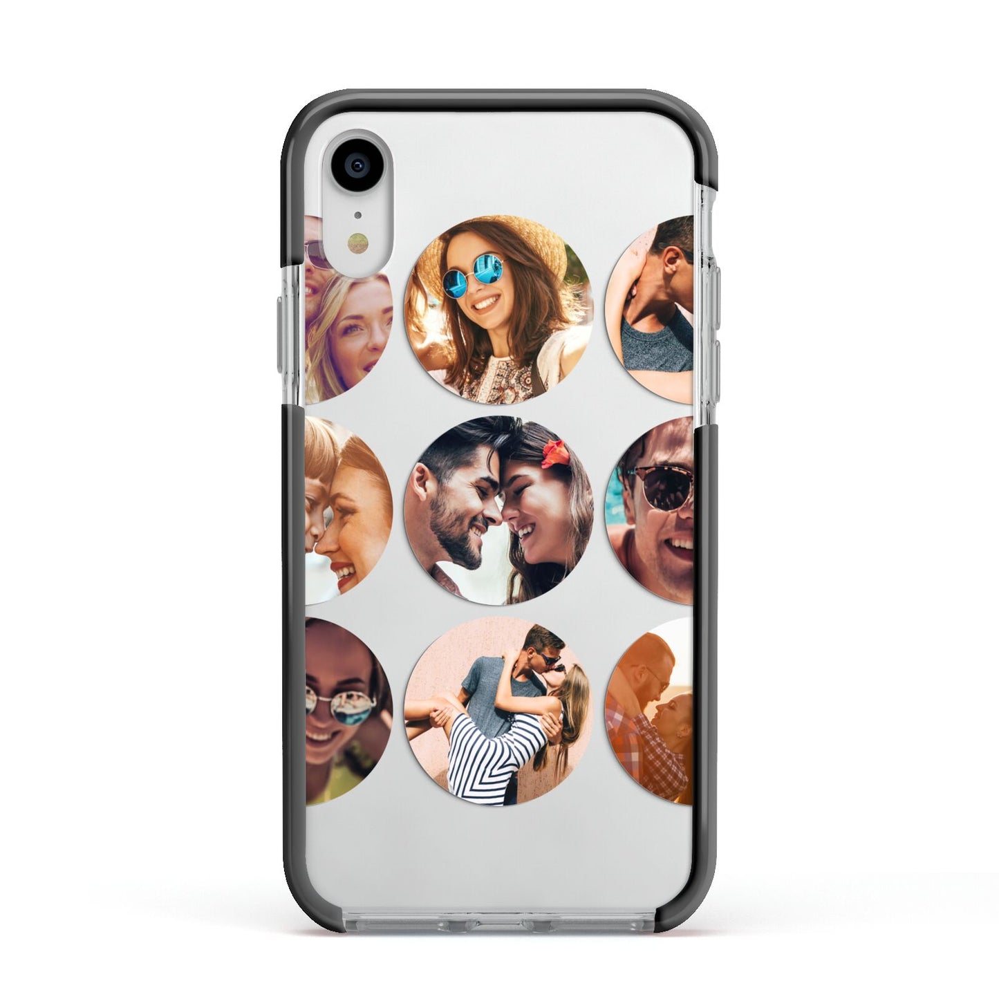 Circular Photo Montage Upload Apple iPhone XR Impact Case Black Edge on Silver Phone