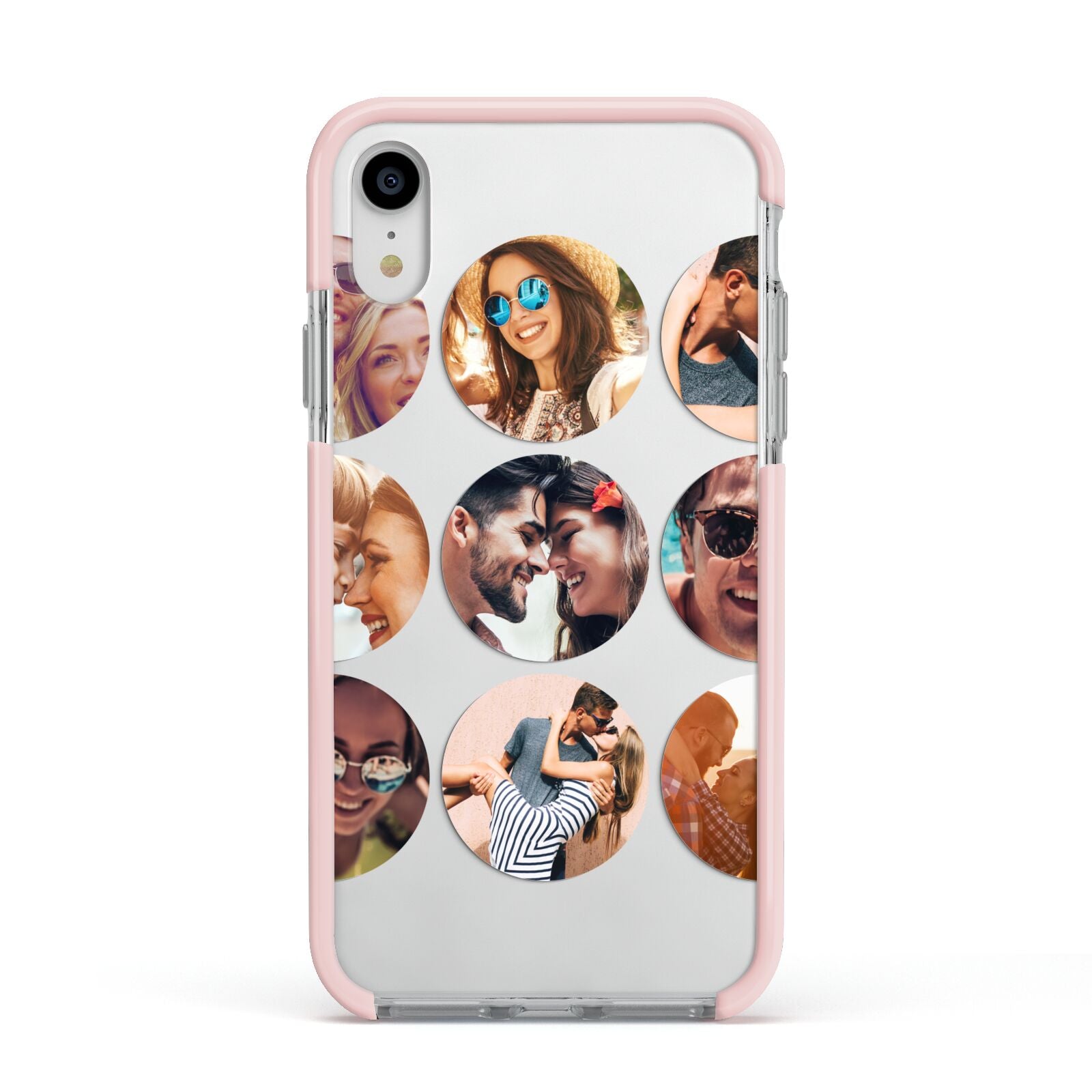 Circular Photo Montage Upload Apple iPhone XR Impact Case Pink Edge on Silver Phone