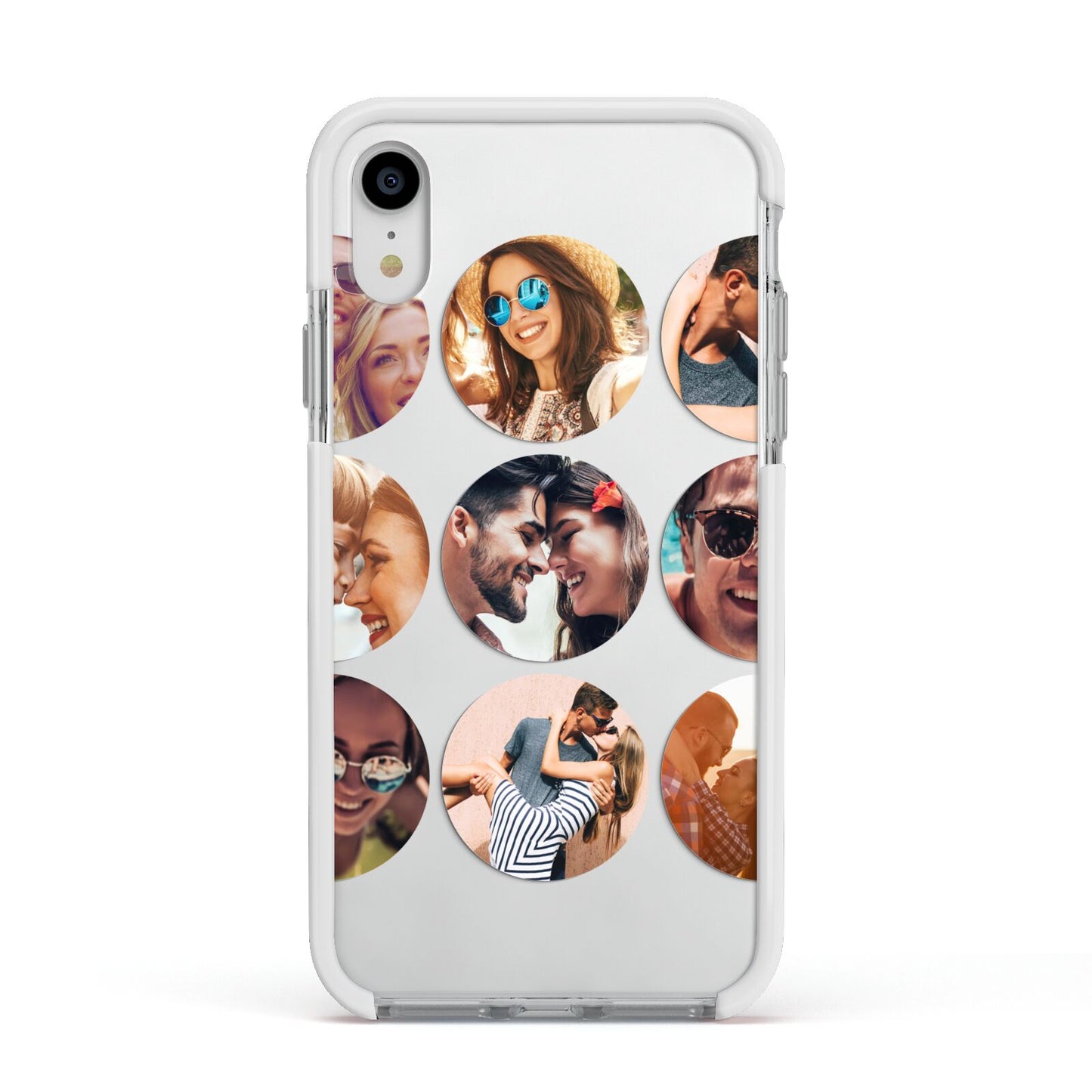 Circular Photo Montage Upload Apple iPhone XR Impact Case White Edge on Silver Phone