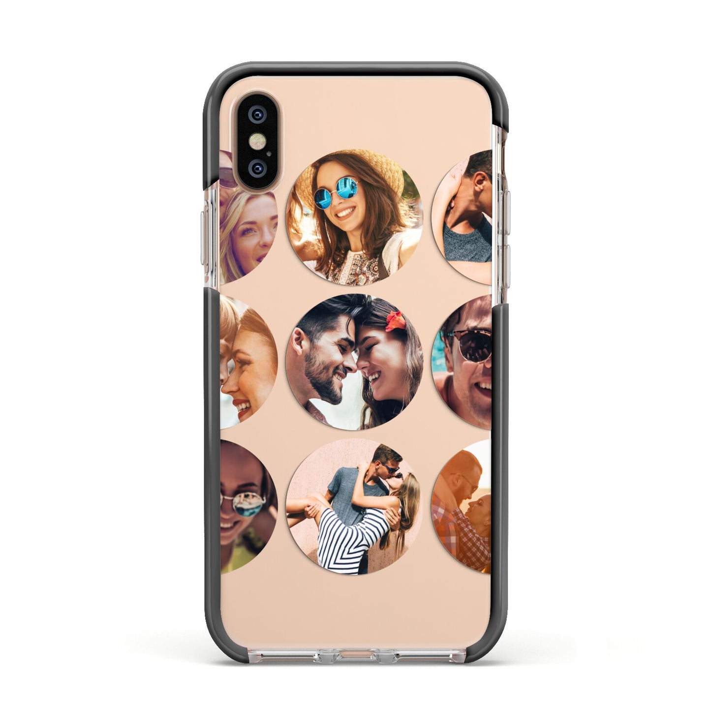 Circular Photo Montage Upload Apple iPhone Xs Impact Case Black Edge on Gold Phone