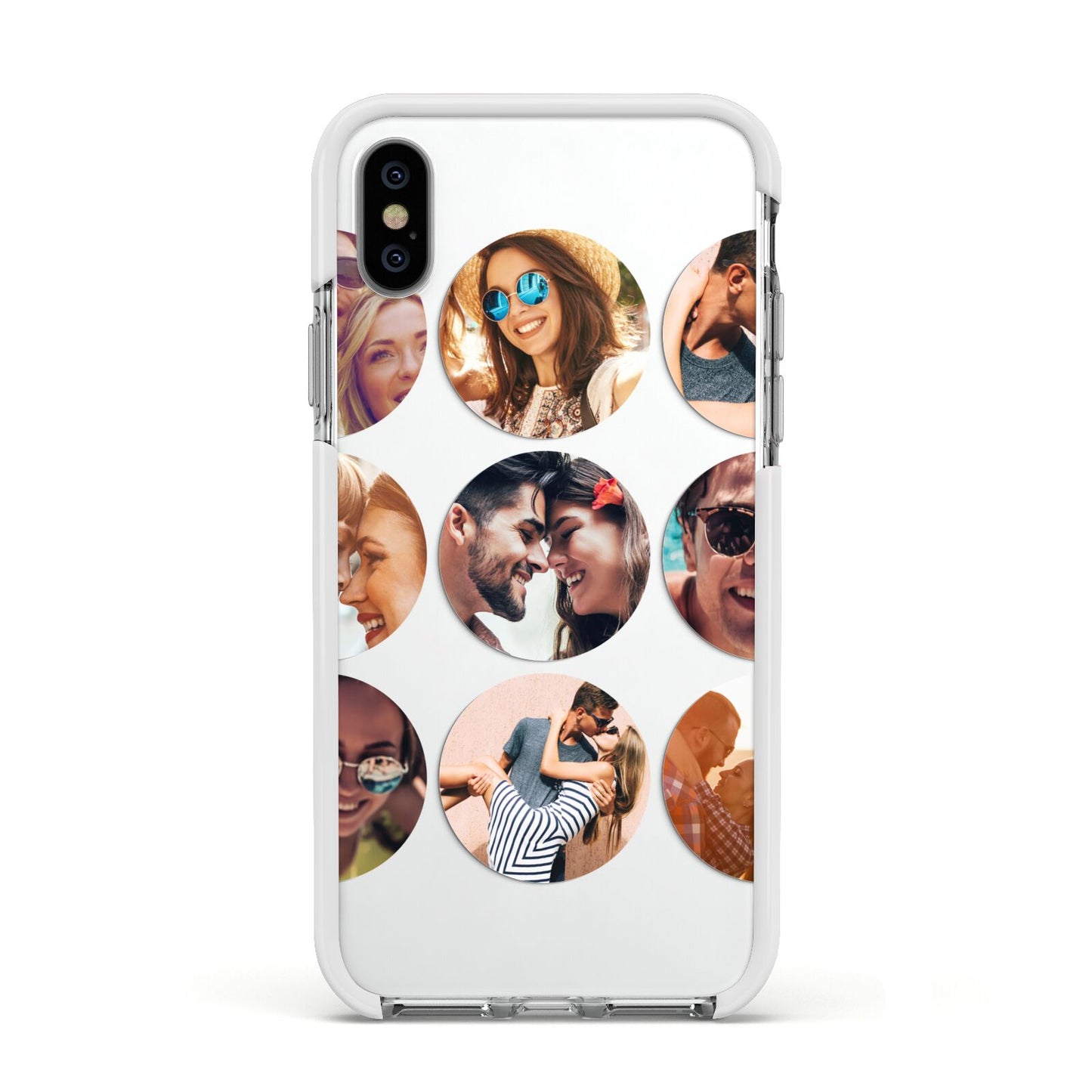 Circular Photo Montage Upload Apple iPhone Xs Impact Case White Edge on Silver Phone