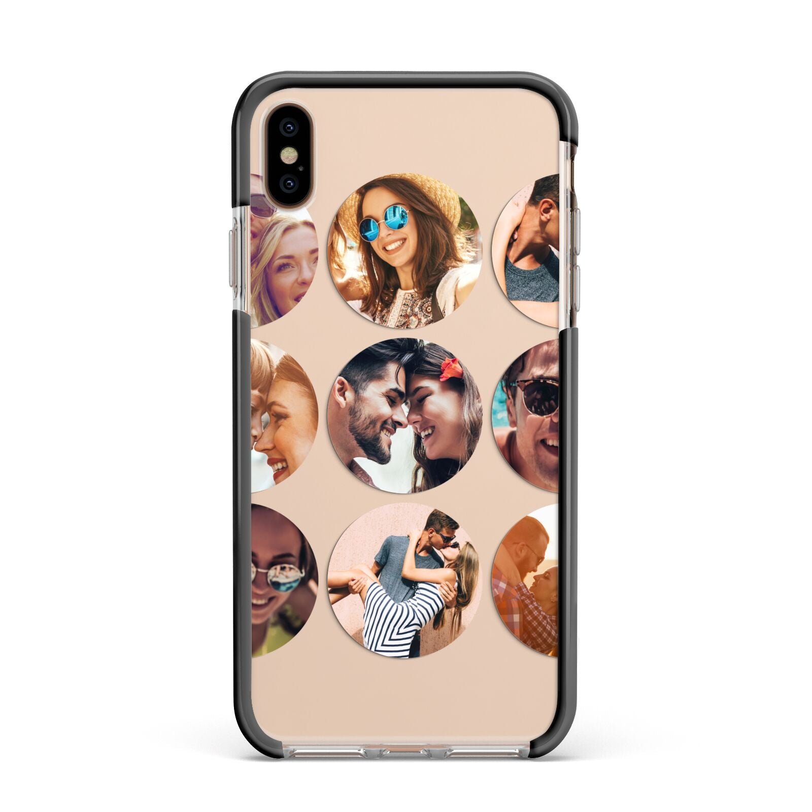 Circular Photo Montage Upload Apple iPhone Xs Max Impact Case Black Edge on Gold Phone