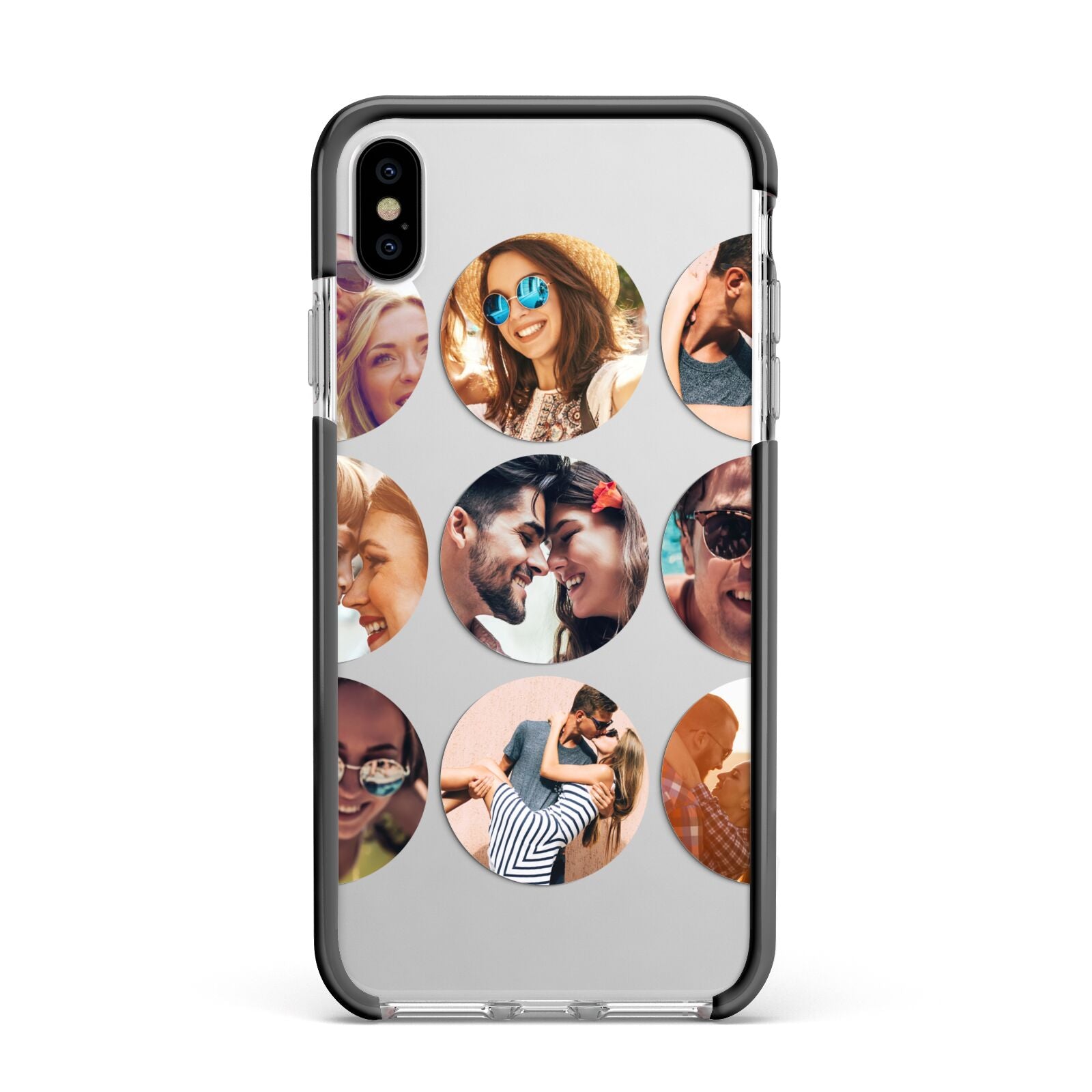 Circular Photo Montage Upload Apple iPhone Xs Max Impact Case Black Edge on Silver Phone