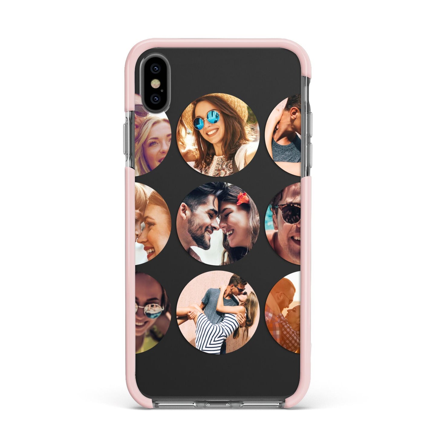 Circular Photo Montage Upload Apple iPhone Xs Max Impact Case Pink Edge on Black Phone
