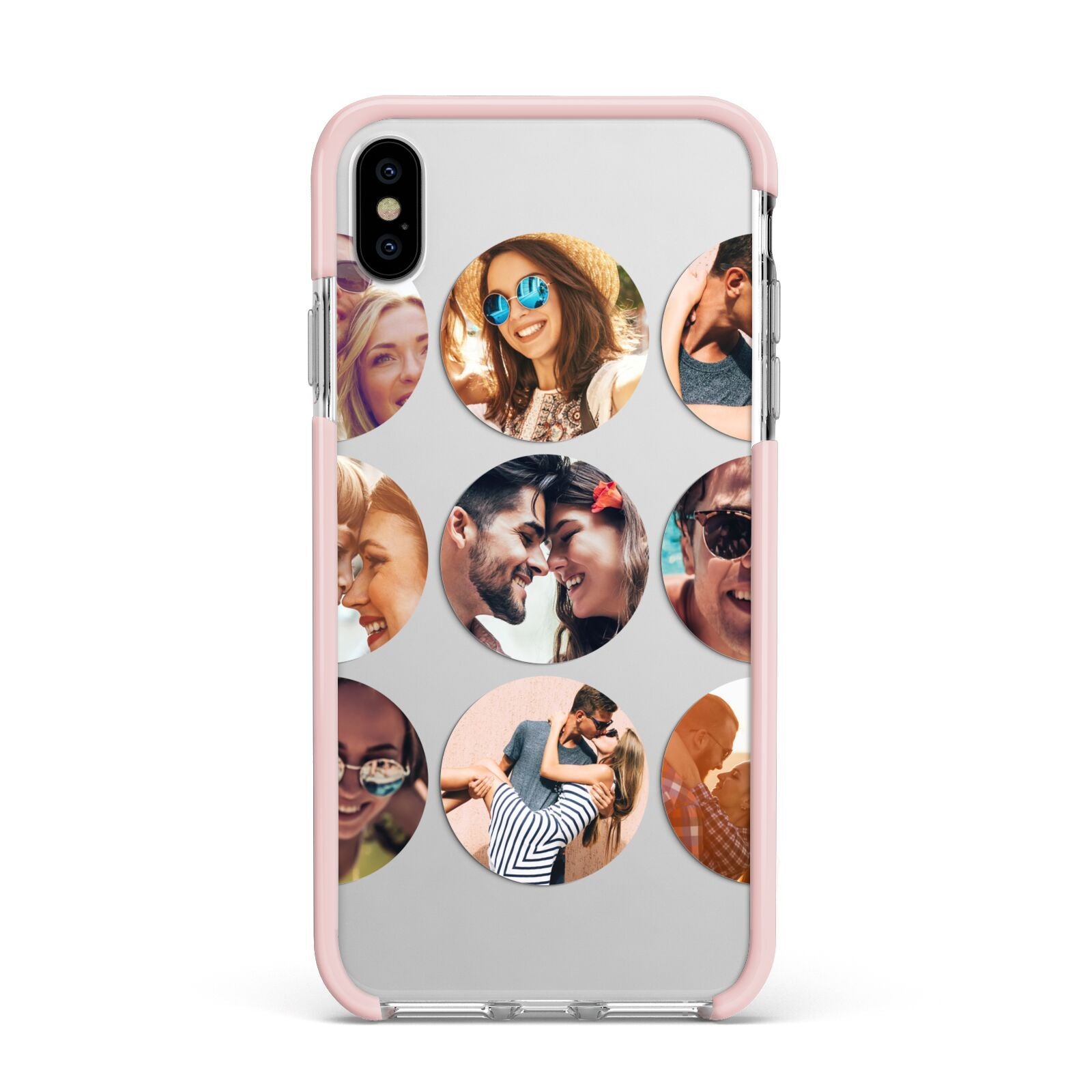 Circular Photo Montage Upload Apple iPhone Xs Max Impact Case Pink Edge on Silver Phone